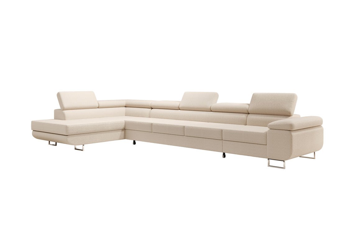 Designer Bouclé Schlafsofa: Großes Ecksofa mit Klappfunktion für Wohnzimmer