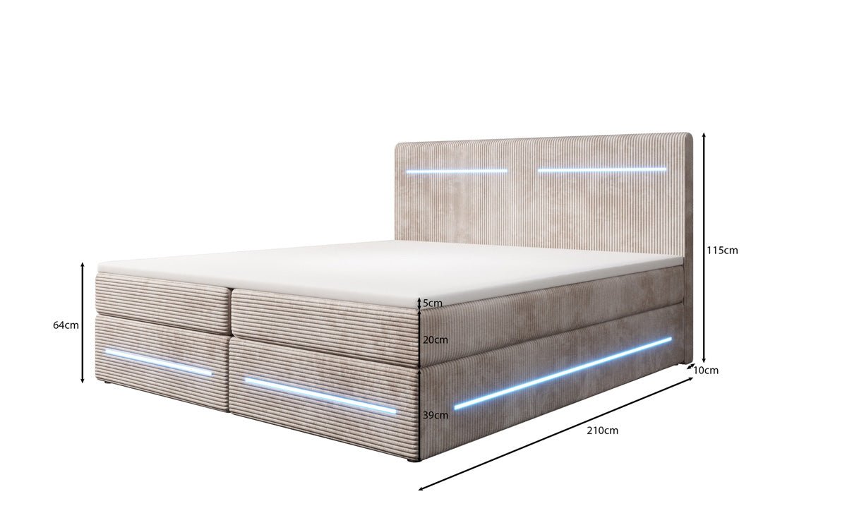Luxuriöses Lara Boxspringbett: Samtbezug, LED-Beleuchtung, Integrierter Stauraum, Optimaler Schlafkomfort