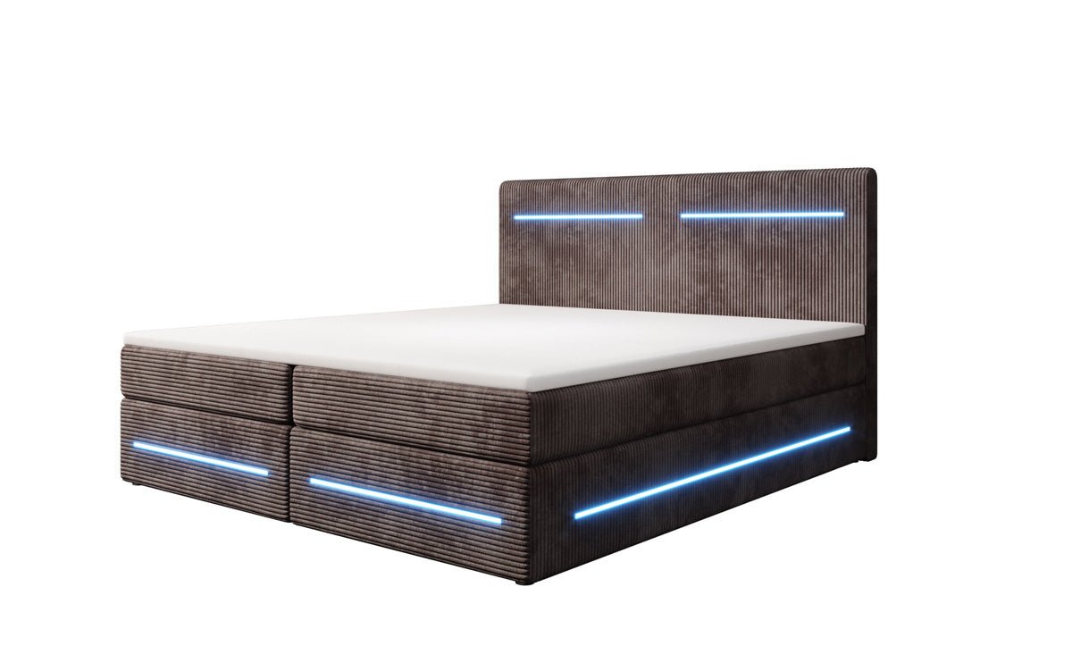 Luxuriöses Lara Boxspringbett: Samtbezug, LED-Beleuchtung, Integrierter Stauraum, Optimaler Schlafkomfort