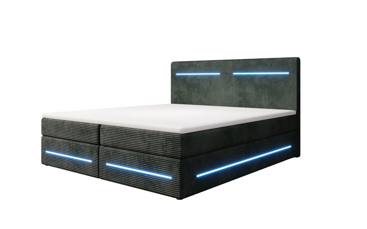 Luxuriöses Lara Boxspringbett: Samtbezug, LED-Beleuchtung, Integrierter Stauraum, Optimaler Schlafkomfort