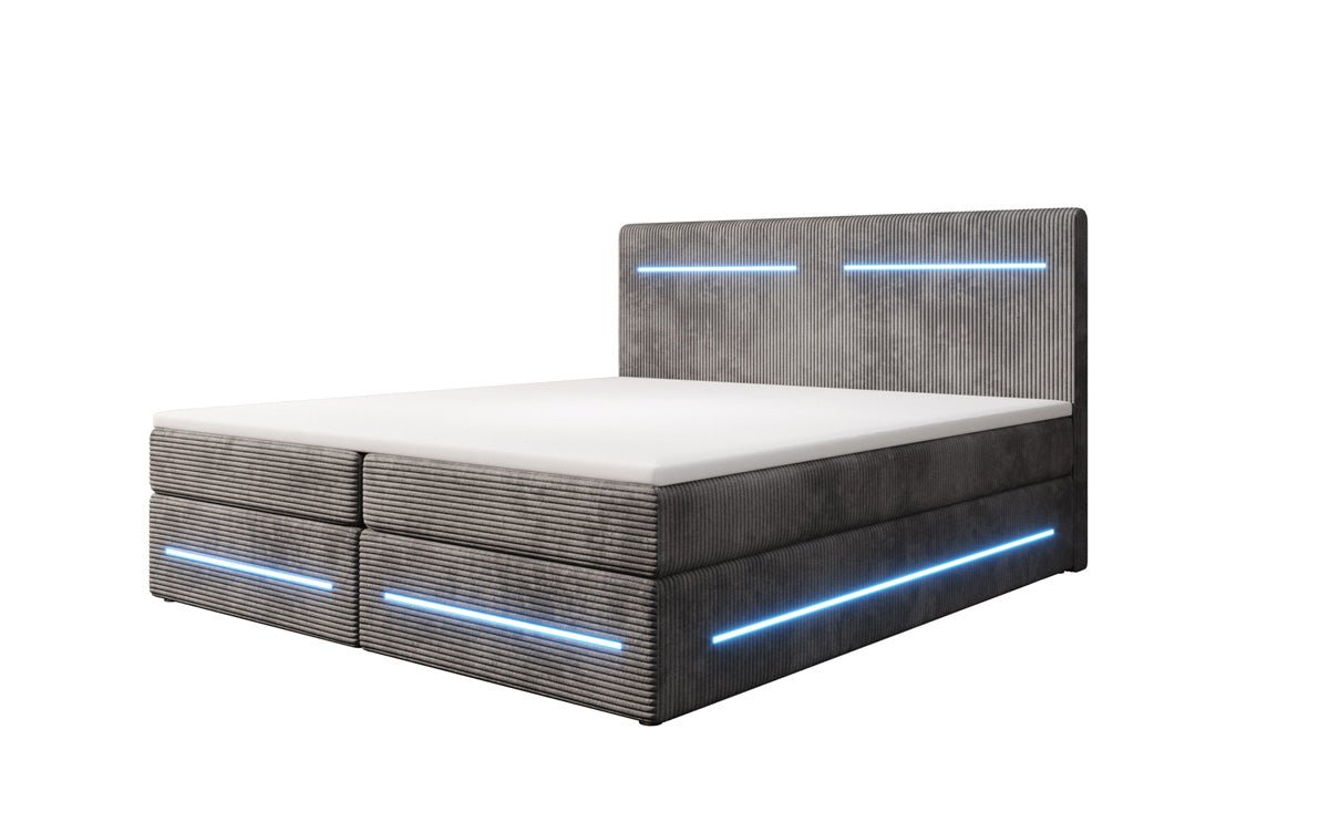 Luxuriöses Lara Boxspringbett: Samtbezug, LED-Beleuchtung, Integrierter Stauraum, Optimaler Schlafkomfort