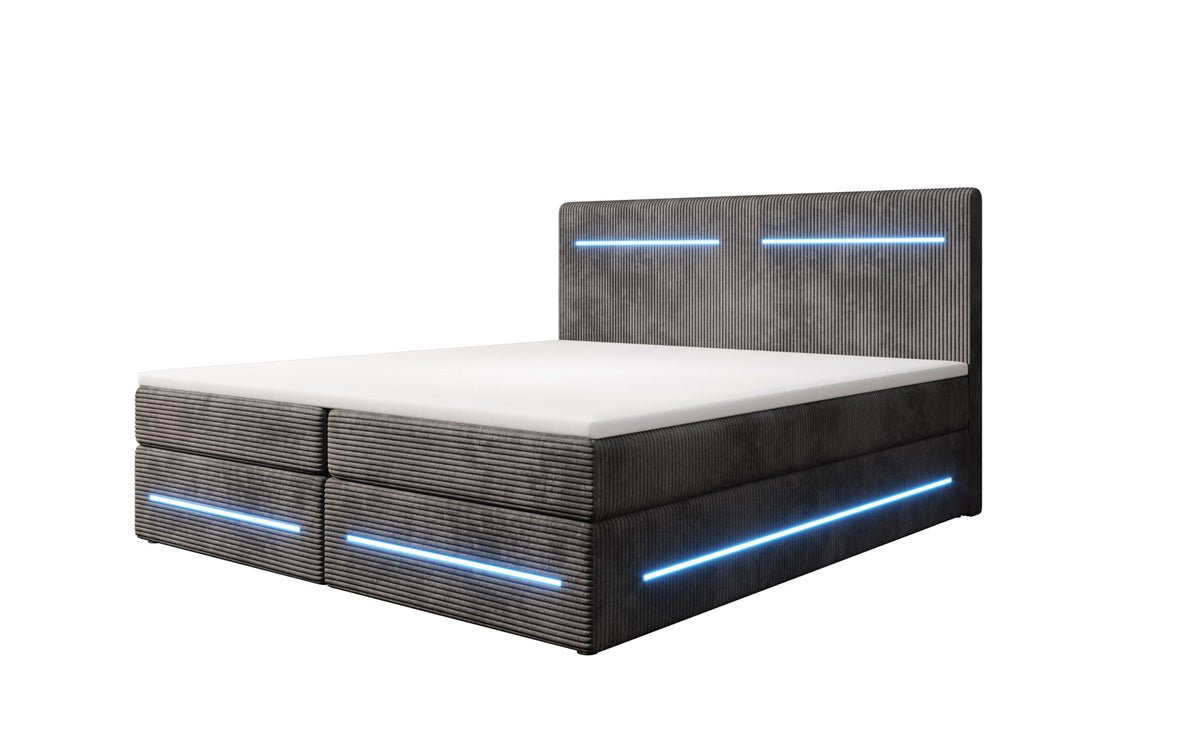 Luxuriöses Lara Boxspringbett: Samtbezug, LED-Beleuchtung, Integrierter Stauraum, Optimaler Schlafkomfort