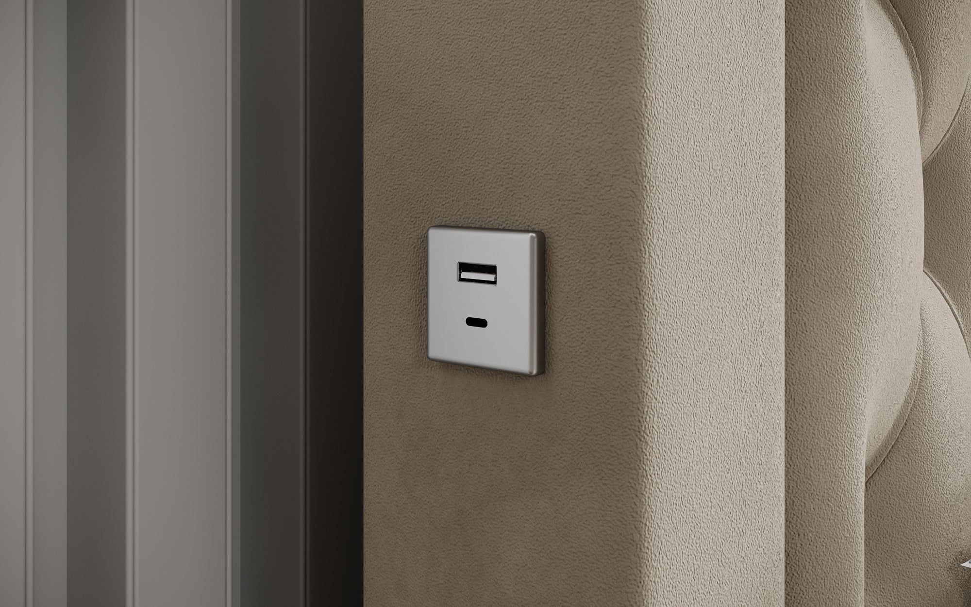 Luxuriöses Samt Polsterbett Ida mit RGB-Beleuchtung, USB-Anschluss und Stauraum