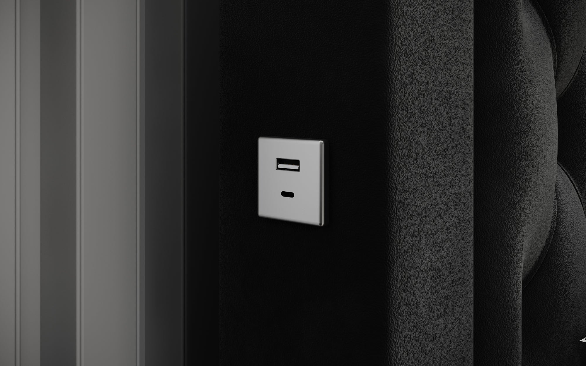 Luxuriöses Samt Polsterbett Ida mit RGB-Beleuchtung, USB-Anschluss und Stauraum