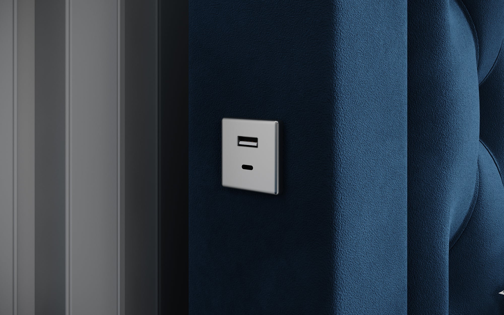Luxuriöses Samt Polsterbett Ida mit RGB-Beleuchtung, USB-Anschluss und Stauraum