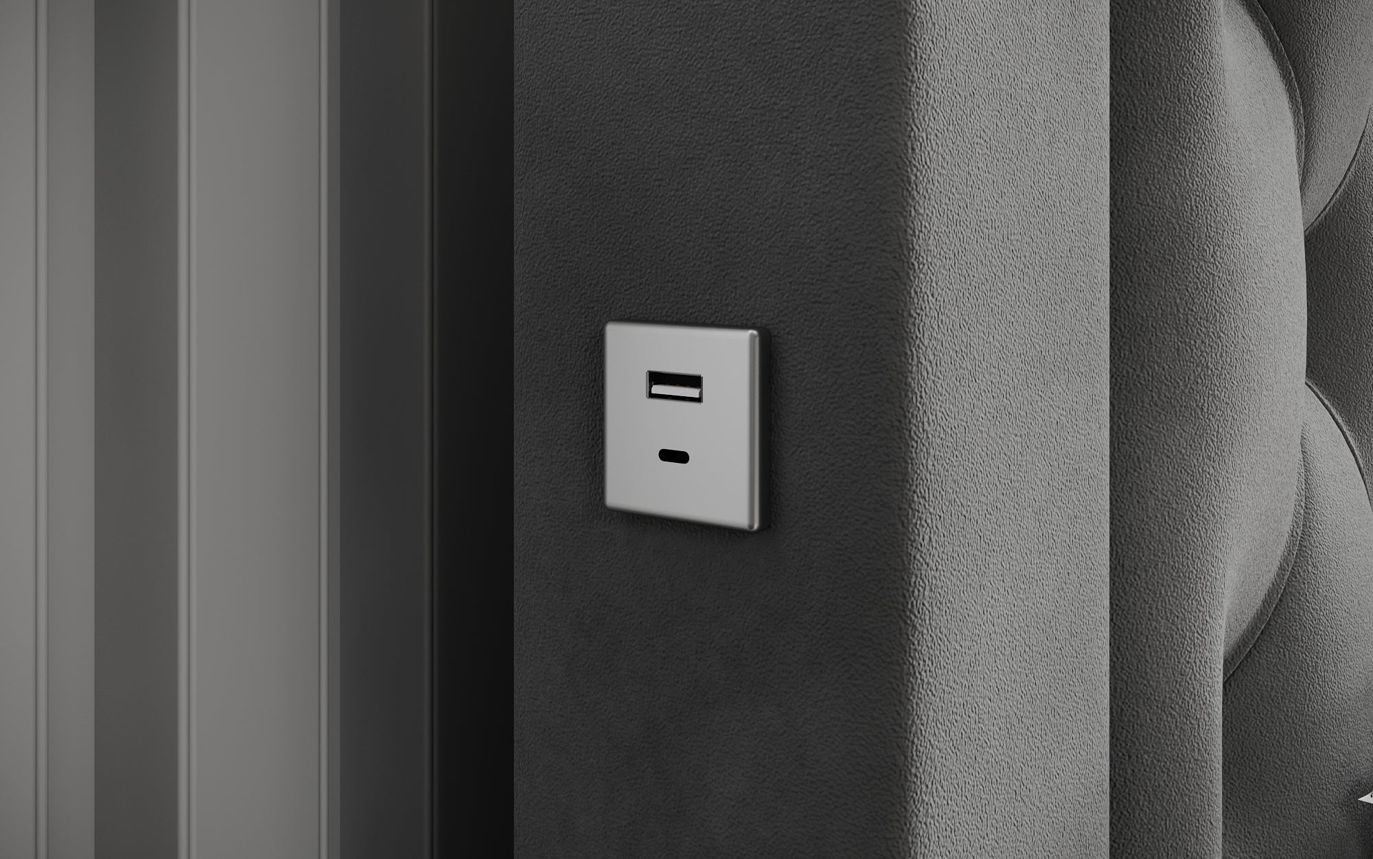 Luxuriöses Samt Polsterbett Ida mit RGB-Beleuchtung, USB-Anschluss und Stauraum