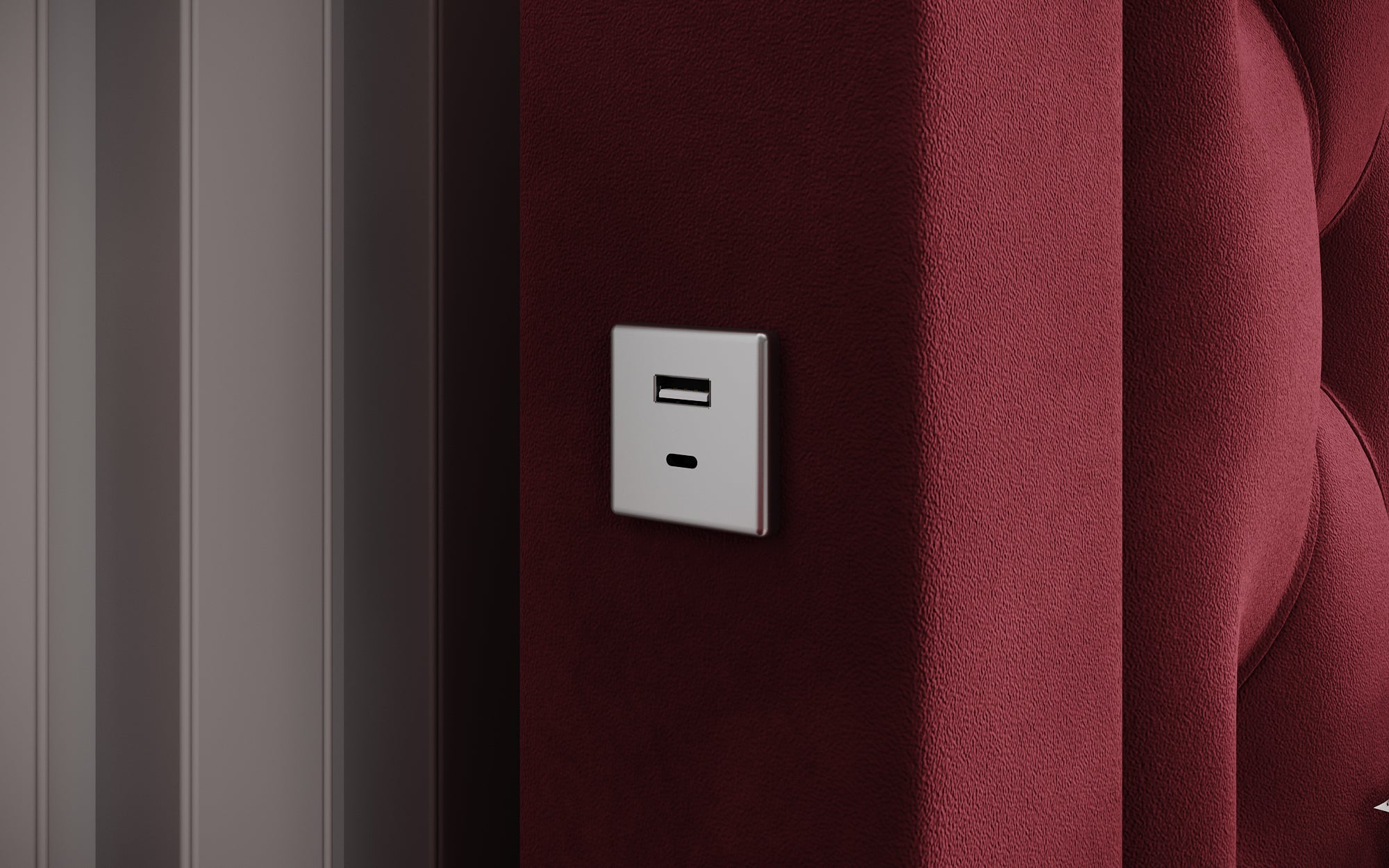 Luxuriöses Samt Polsterbett Ida mit RGB-Beleuchtung, USB-Anschluss und Stauraum
