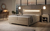 Luxuriöses Samt-Boxspringbett Troja mit Stauraum, RGB-LED, USB-Anschluss, USBC, Fernbedienung