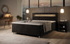 Luxuriöses Samt-Boxspringbett Troja mit Stauraum, RGB-LED, USB-Anschluss, USBC, Fernbedienung