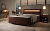 Luxuriöses Samt-Boxspringbett Troja mit Stauraum, RGB-LED, USB-Anschluss, USBC, Fernbedienung