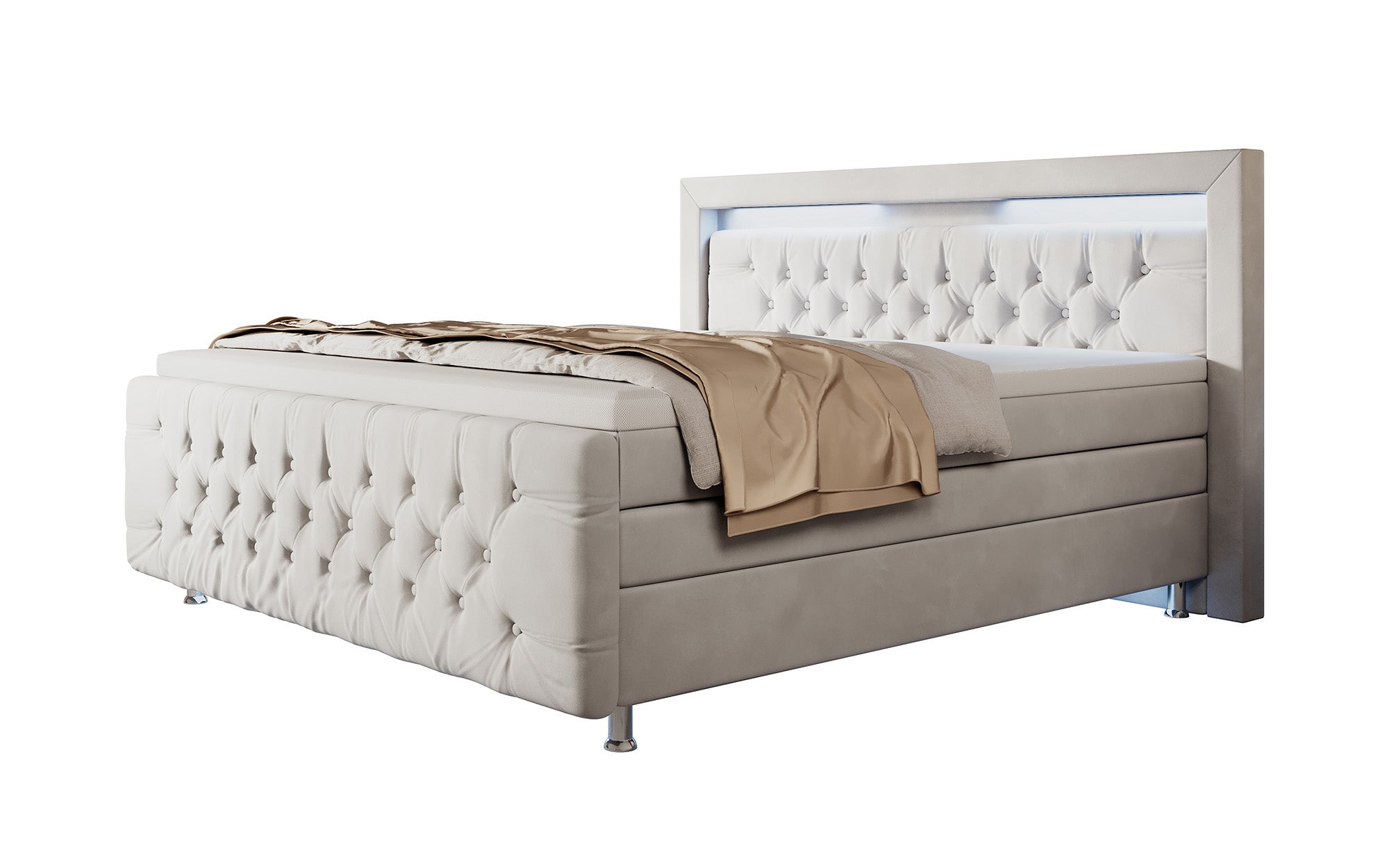 Luxuriöses Boxspringbett Lorena: LED Beleuchtung, Stauraum, Samtbezug für erholsamen Schlaf