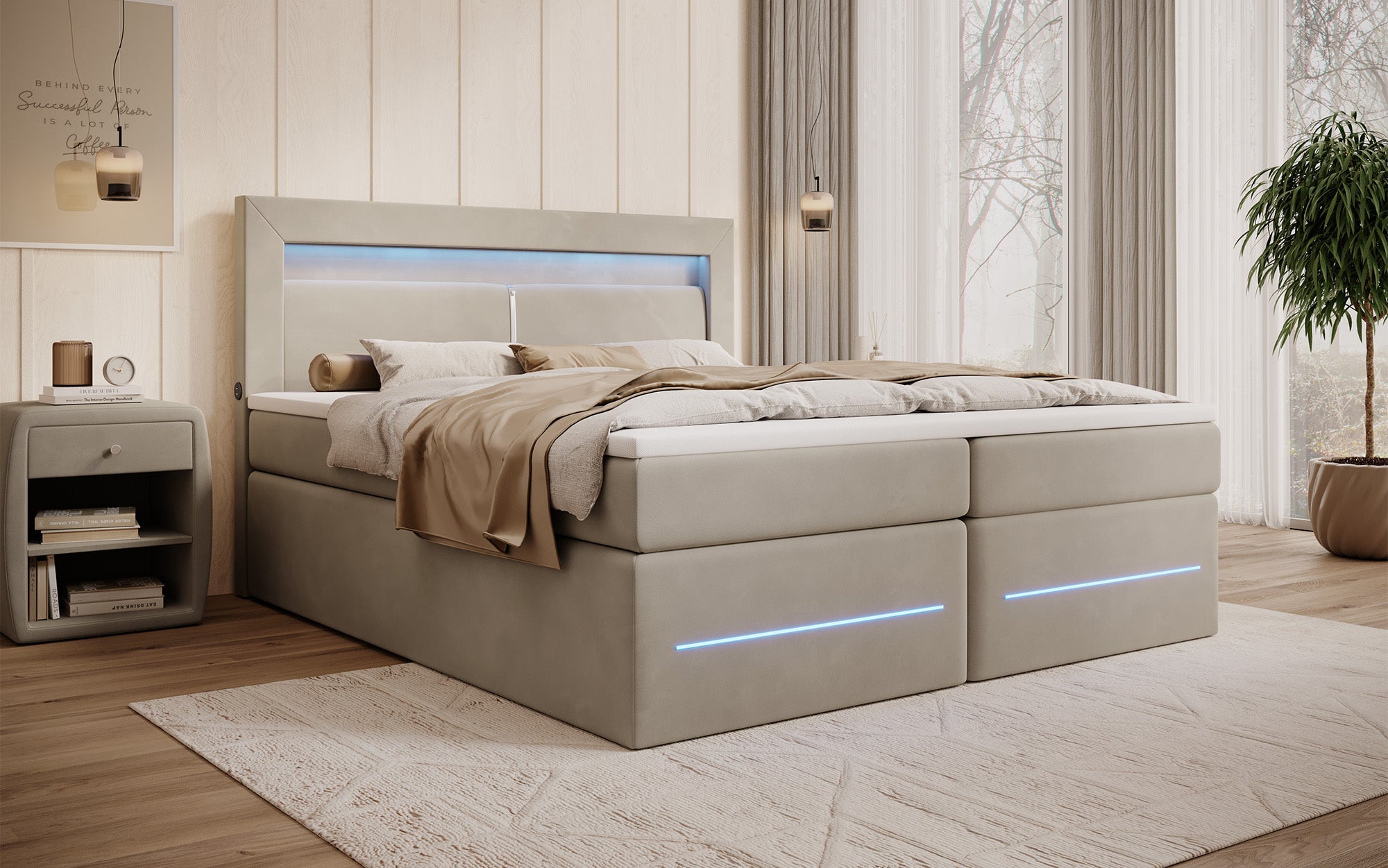 Minera Boxspringbett mit LED, USB, Stauraum – Luxuriöser Schlafkomfort