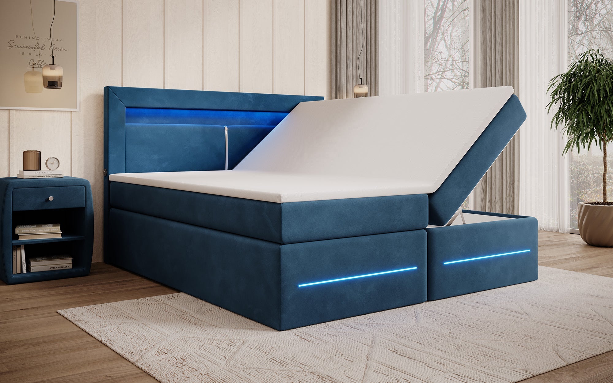Minera Boxspringbett mit LED, USB, Stauraum – Luxuriöser Schlafkomfort
