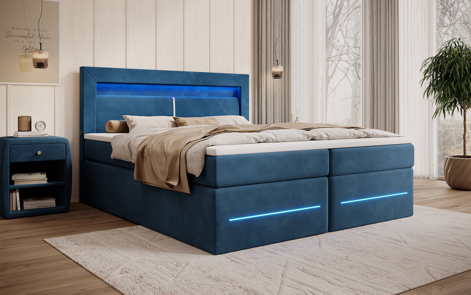 Minera Boxspringbett mit LED, USB, Stauraum – Luxuriöser Schlafkomfort