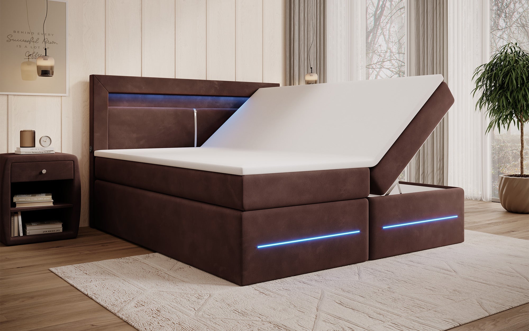 Minera Boxspringbett mit LED, USB, Stauraum – Luxuriöser Schlafkomfort