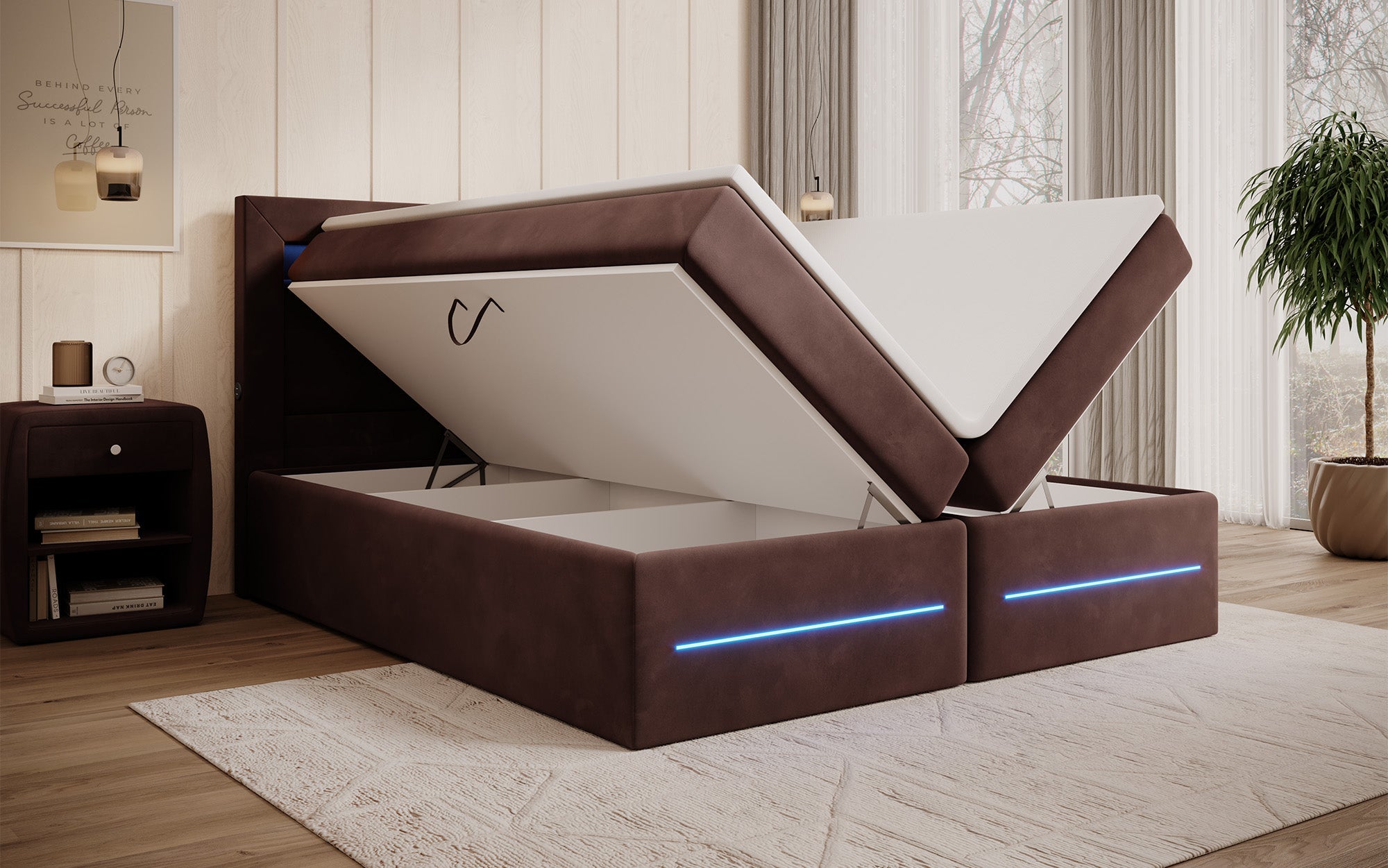 Minera Boxspringbett mit LED, USB, Stauraum – Luxuriöser Schlafkomfort