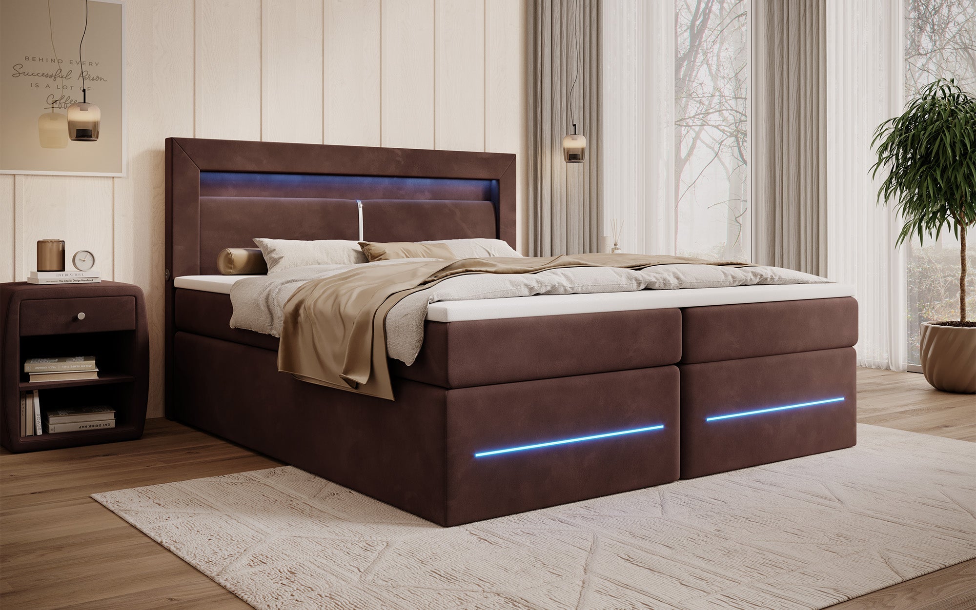 Minera Boxspringbett mit LED, USB, Stauraum – Luxuriöser Schlafkomfort