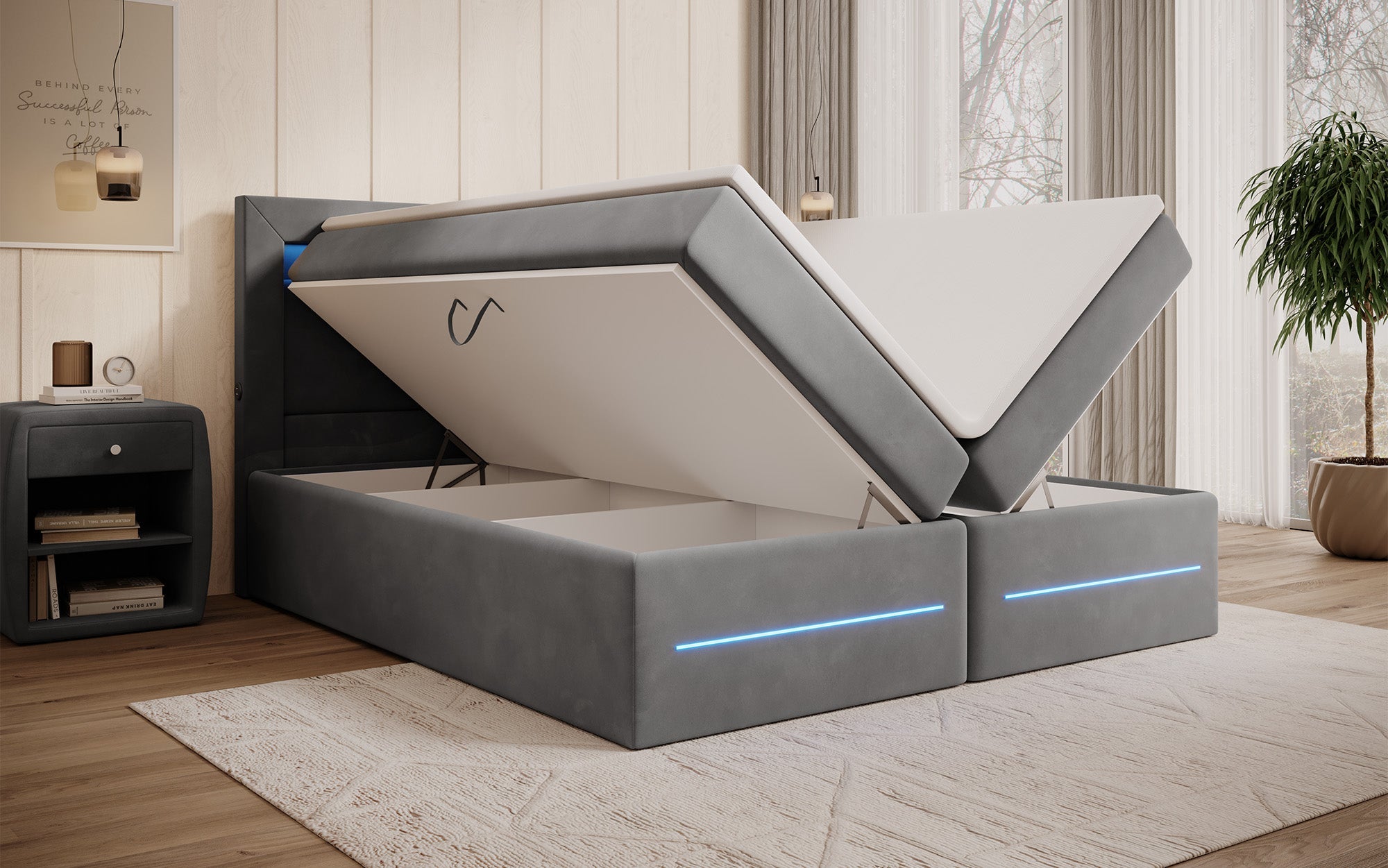 Minera Boxspringbett mit LED, USB, Stauraum – Luxuriöser Schlafkomfort