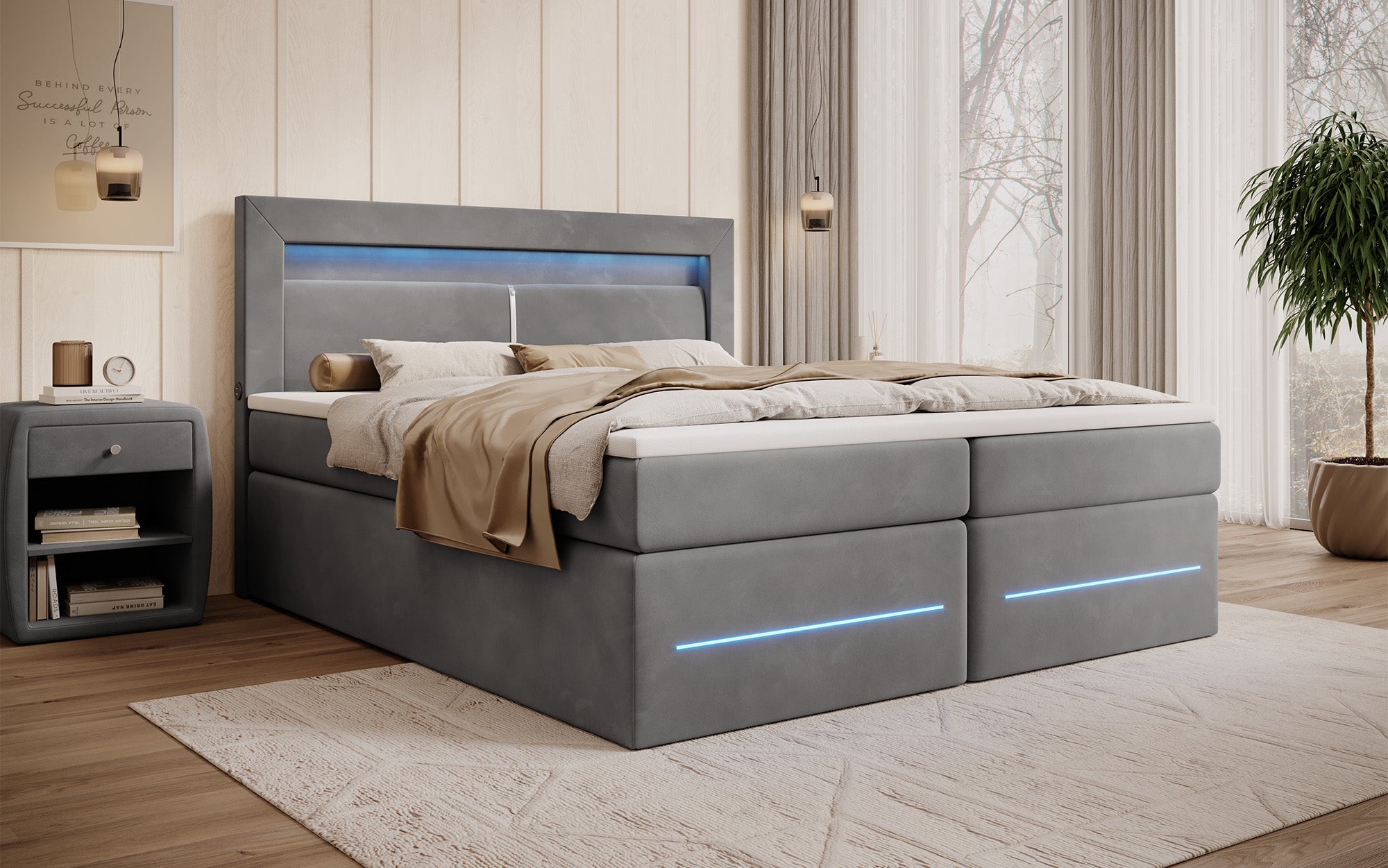Minera Boxspringbett mit LED, USB, Stauraum – Luxuriöser Schlafkomfort