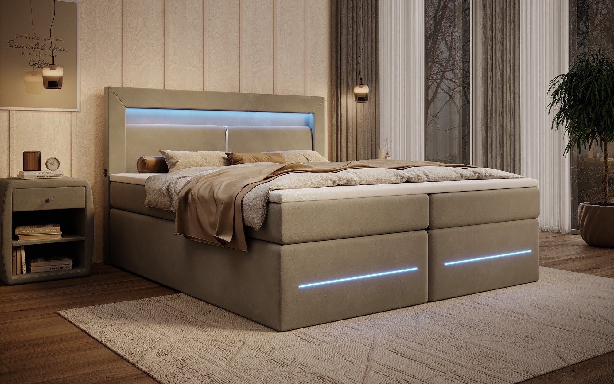 Minera Boxspringbett mit LED, USB, Stauraum – Luxuriöser Schlafkomfort