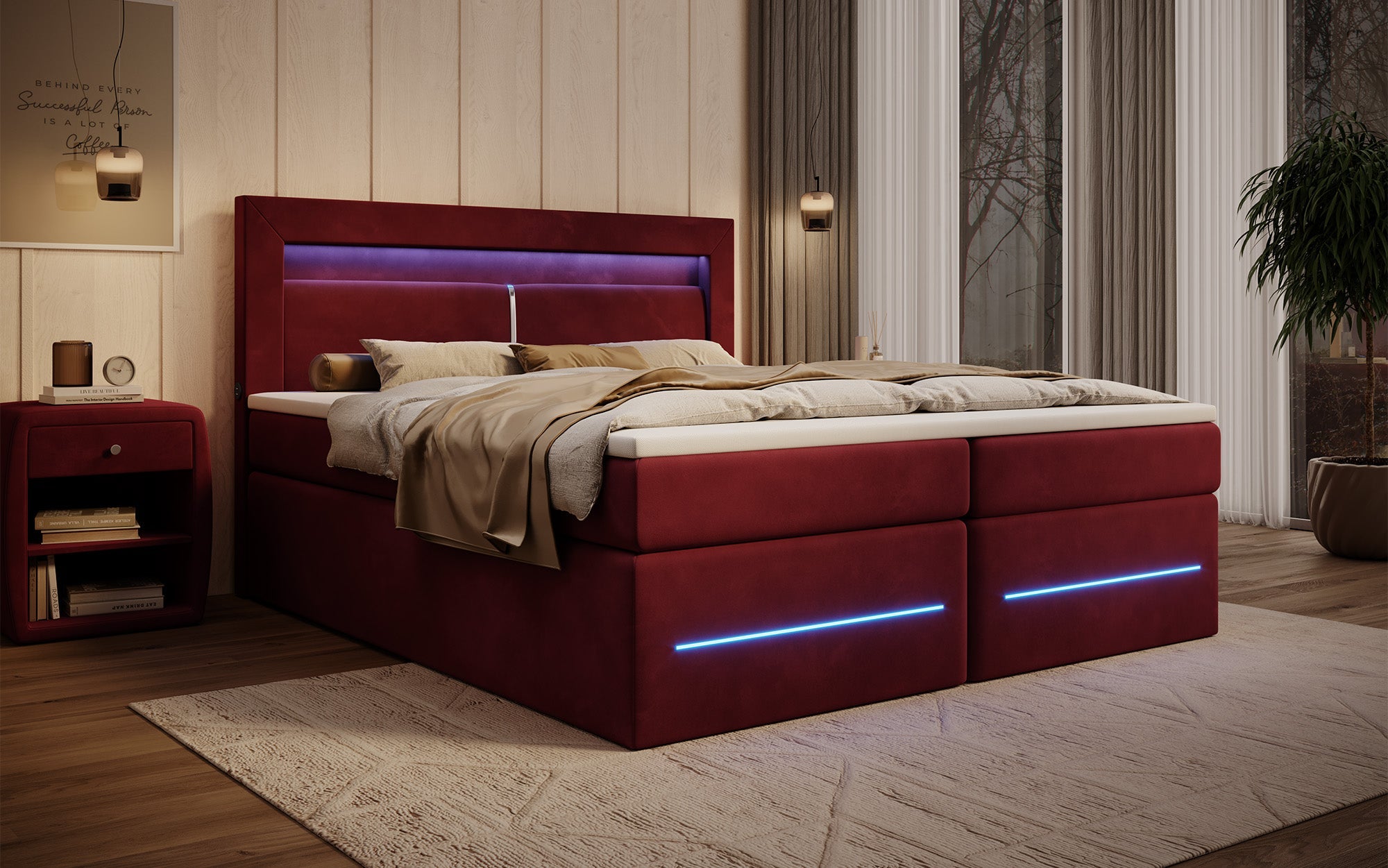 Minera Boxspringbett mit LED, USB, Stauraum – Luxuriöser Schlafkomfort