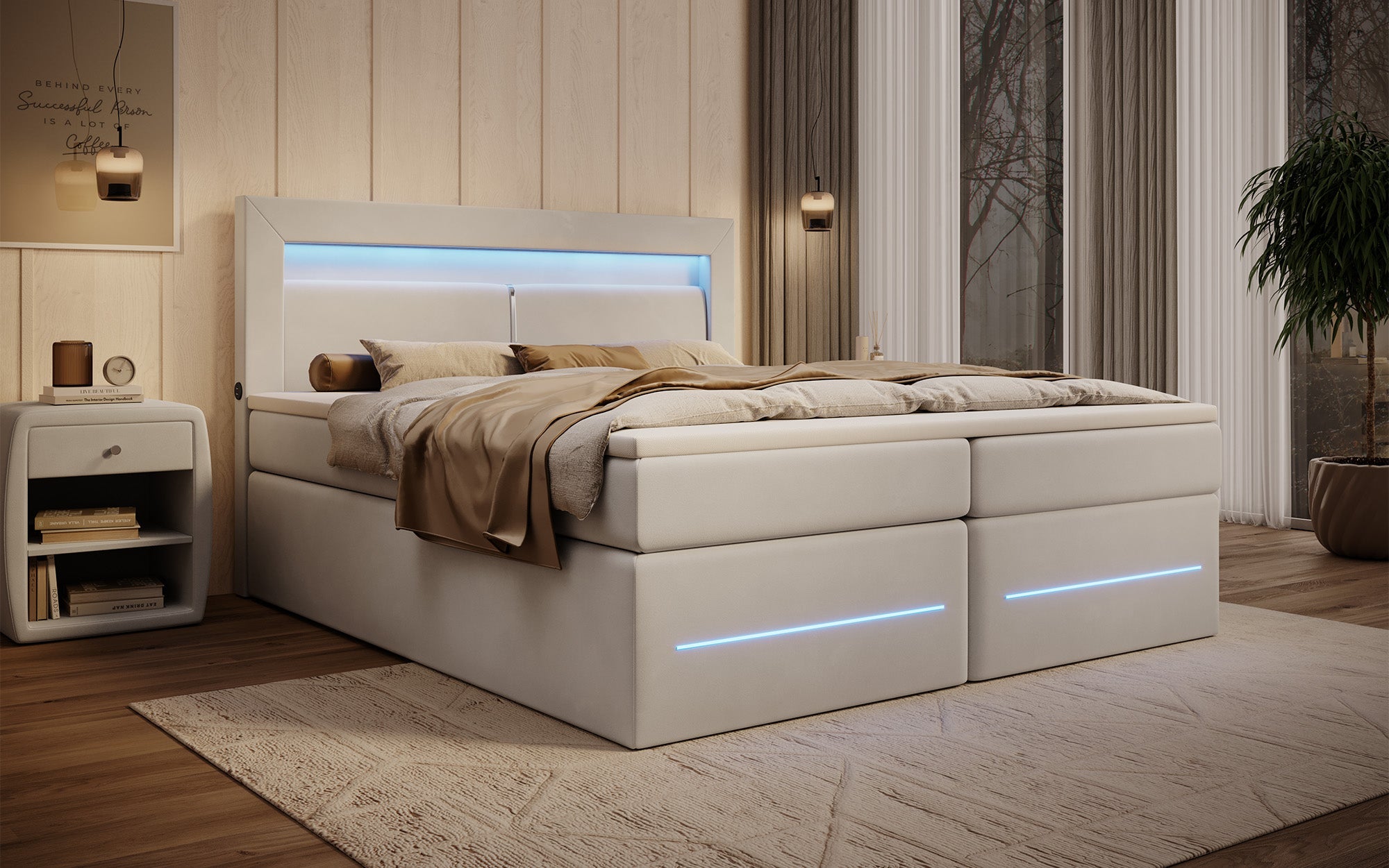 Minera Boxspringbett mit LED, USB, Stauraum – Luxuriöser Schlafkomfort