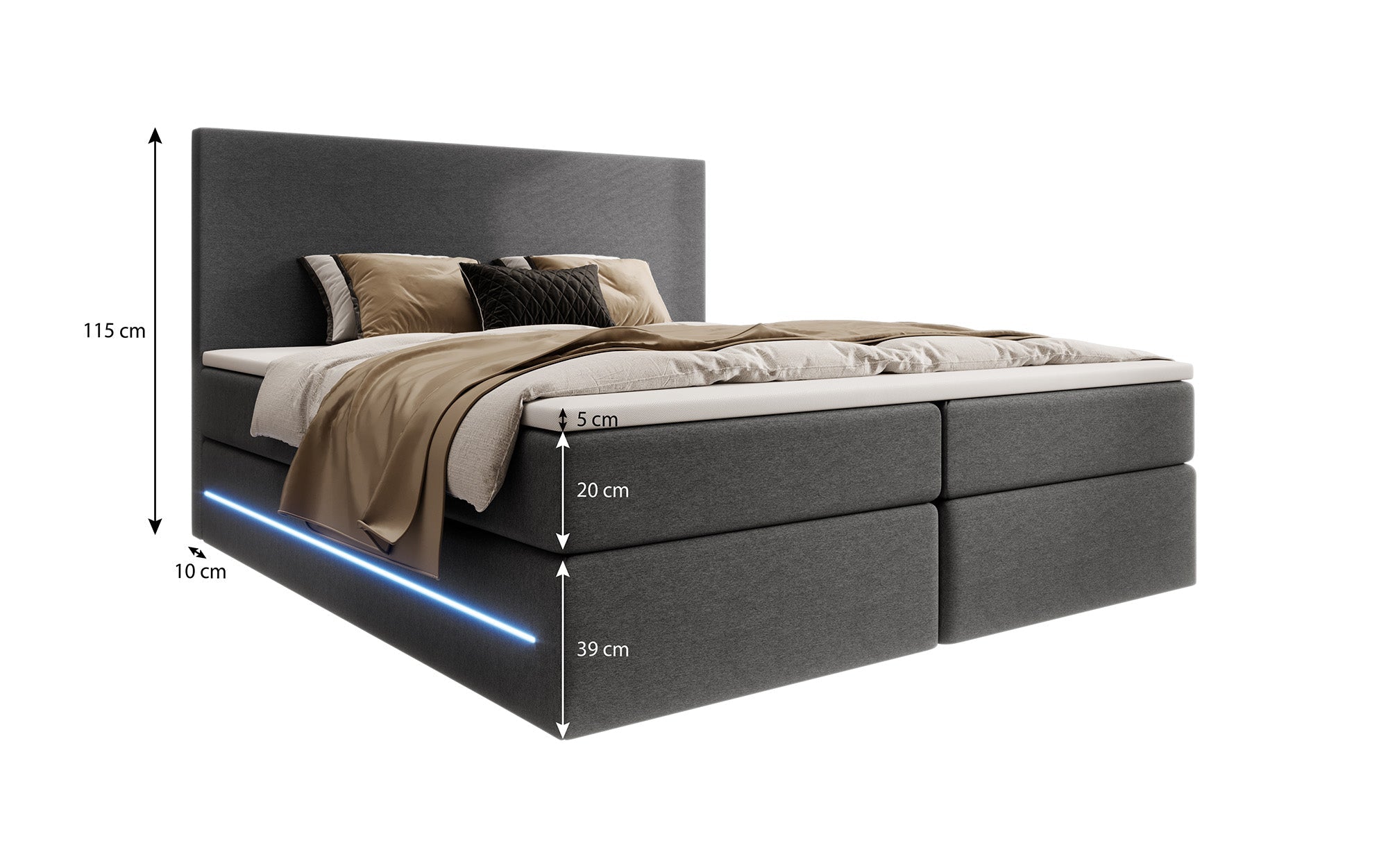 Luxuriöses Samt Boxspringbett Voyage mit LED-Beleuchtung und Stauraum