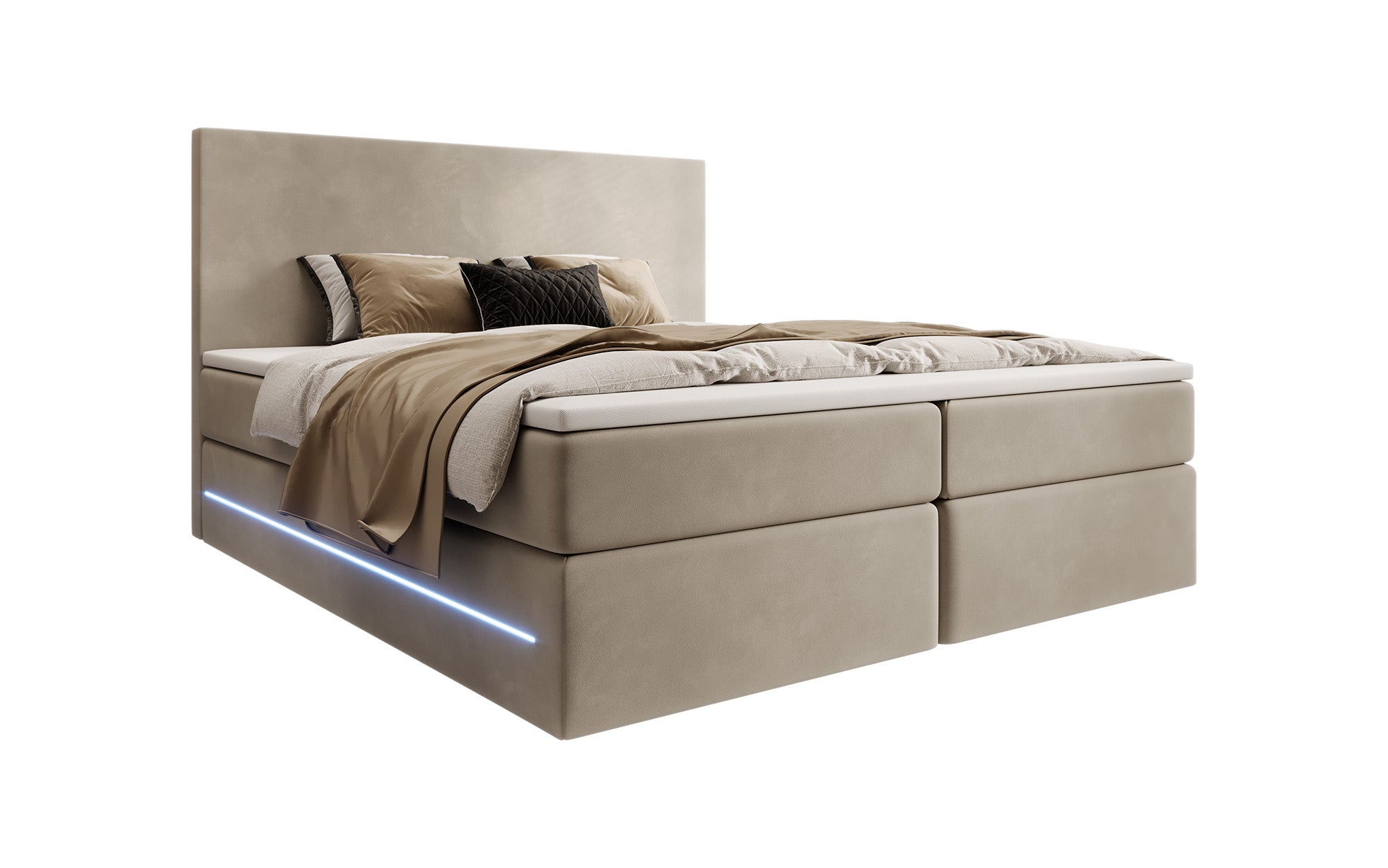 Luxuriöses Boxspringbett Voyage mit LED & Stauraum, Samtbezug