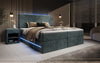 Luxuriöses Boxspringbett Voyage mit LED-Beleuchtung, Stauraum und Cord-Stoffbezug
