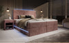 Luxuriöses Boxspringbett Voyage mit LED-Beleuchtung, Stauraum und Cord-Stoffbezug