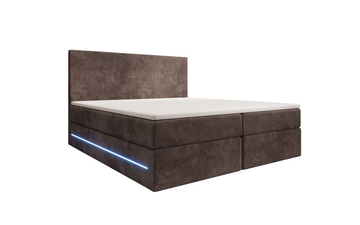 Luxuriöses Boxspringbett Voyage mit LED-Beleuchtung, Stauraum und Cord-Stoffbezug
