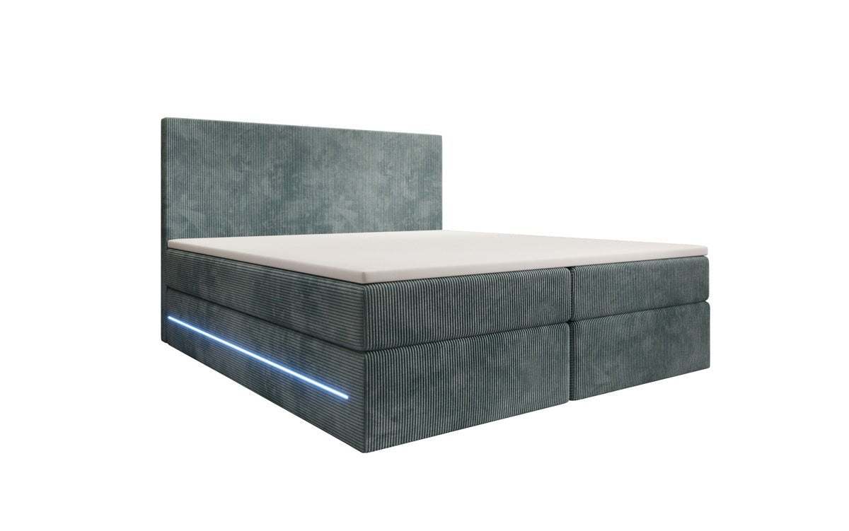 Luxuriöses Boxspringbett Voyage mit LED-Beleuchtung, Stauraum und Cord-Stoffbezug