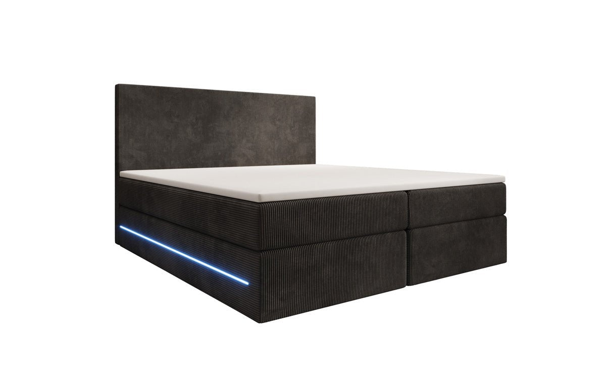 Luxuriöses Boxspringbett Voyage mit LED-Beleuchtung, Stauraum und Cord-Stoffbezug