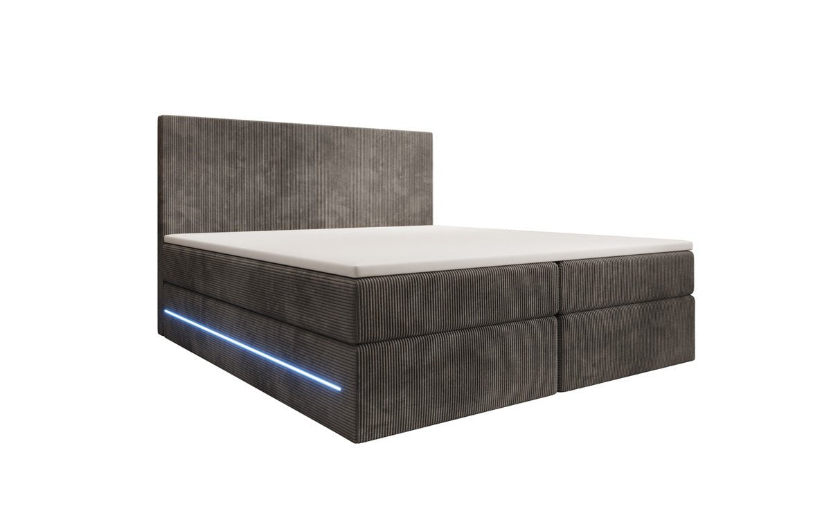 Luxuriöses Boxspringbett Voyage mit LED-Beleuchtung, Stauraum und Cord-Stoffbezug