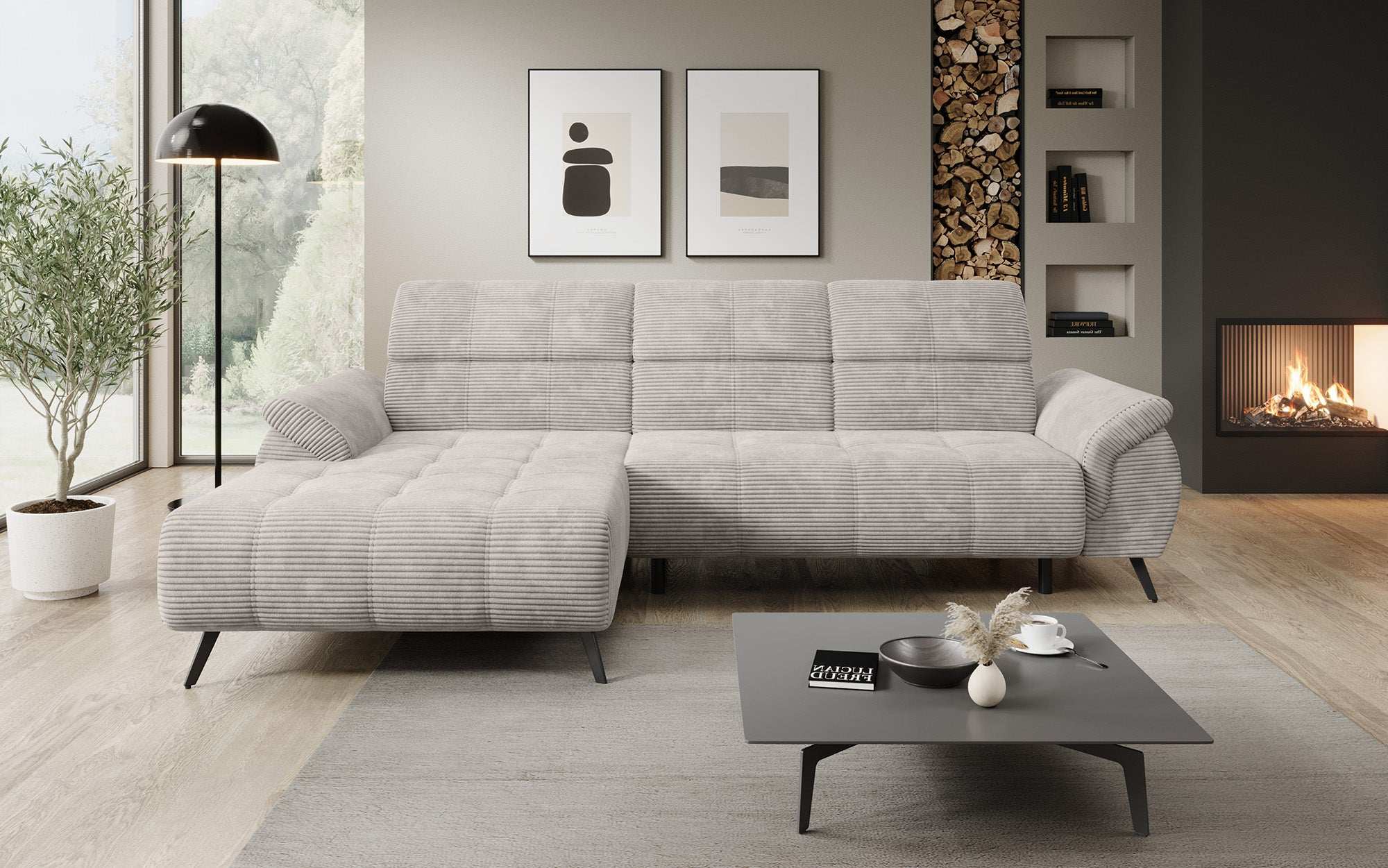 Luxuriöses Designer Sofa Genova I mit elektrischer Sitzverlängerung, USB, Schlaf- & Klappfunktion