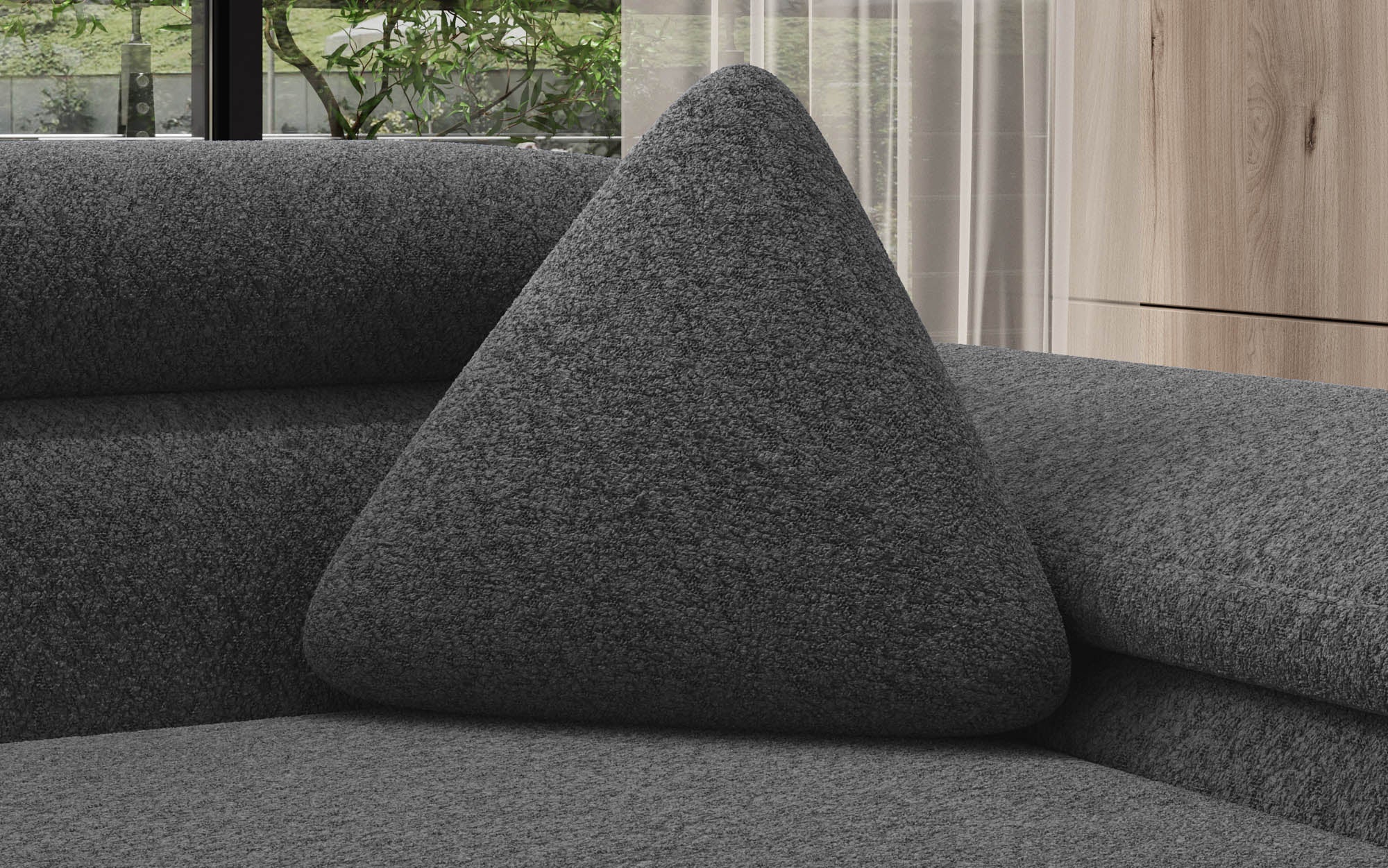 Elegantes Dreieckiges Bouclé Zierkissen Nook für Stilvolle Gemütlichkeit Zuhause