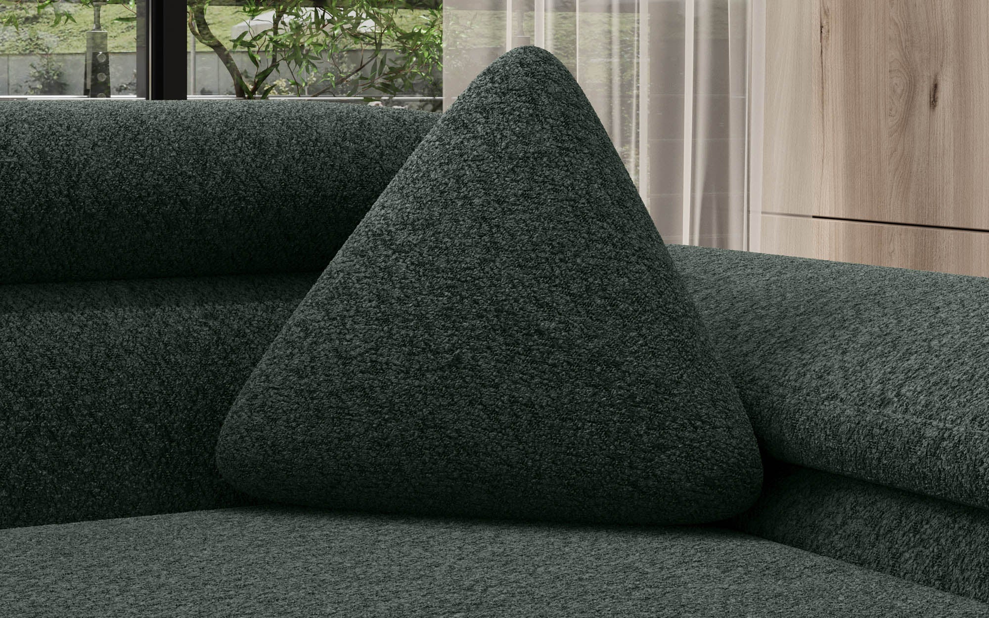 Elegantes Dreieckiges Bouclé Zierkissen Nook für Stilvolle Gemütlichkeit Zuhause