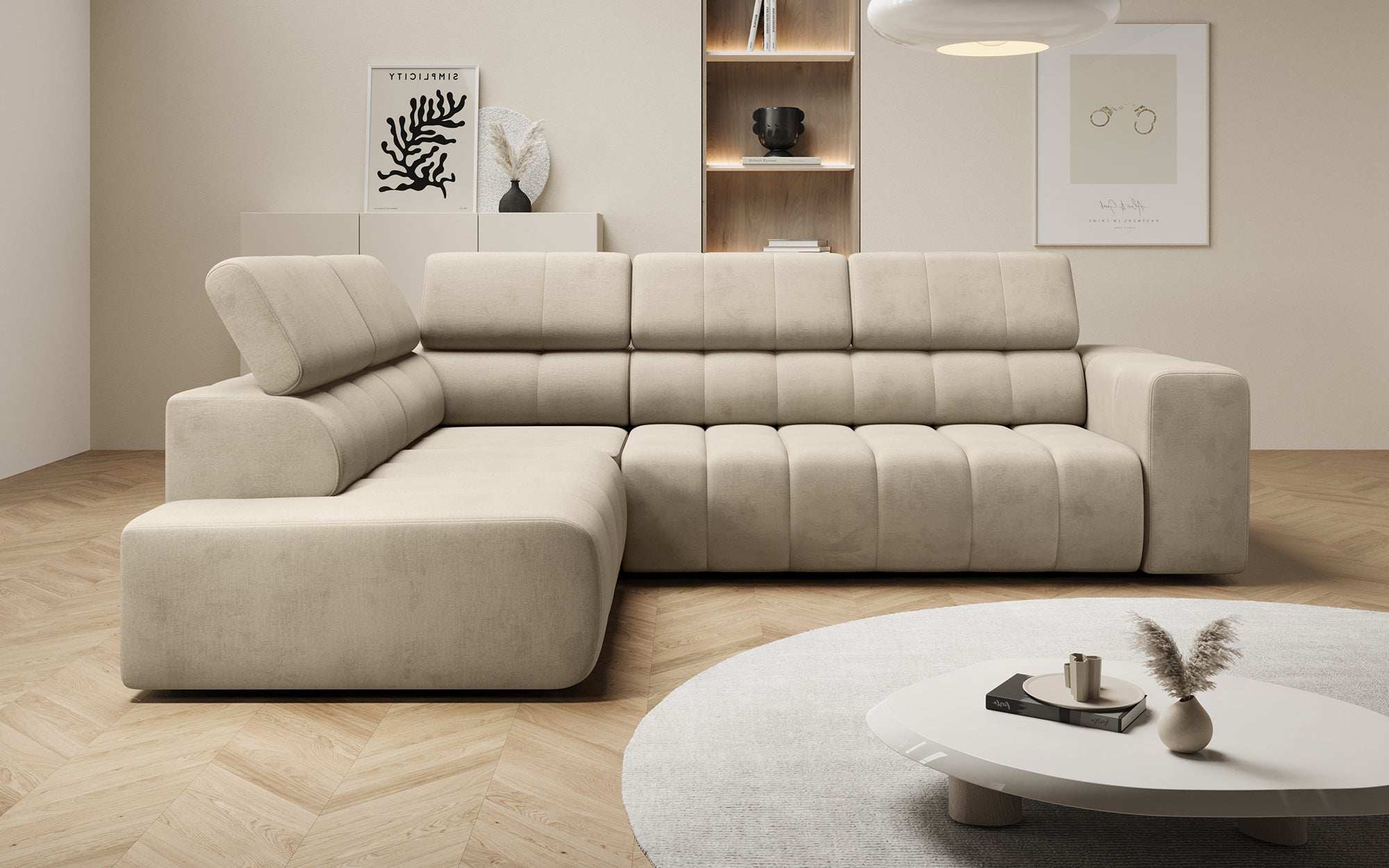 Luxuriöses Designer Sofa Aurora L mit Elektrischer Schlaffunktion, Kopfstützen & Stauraum