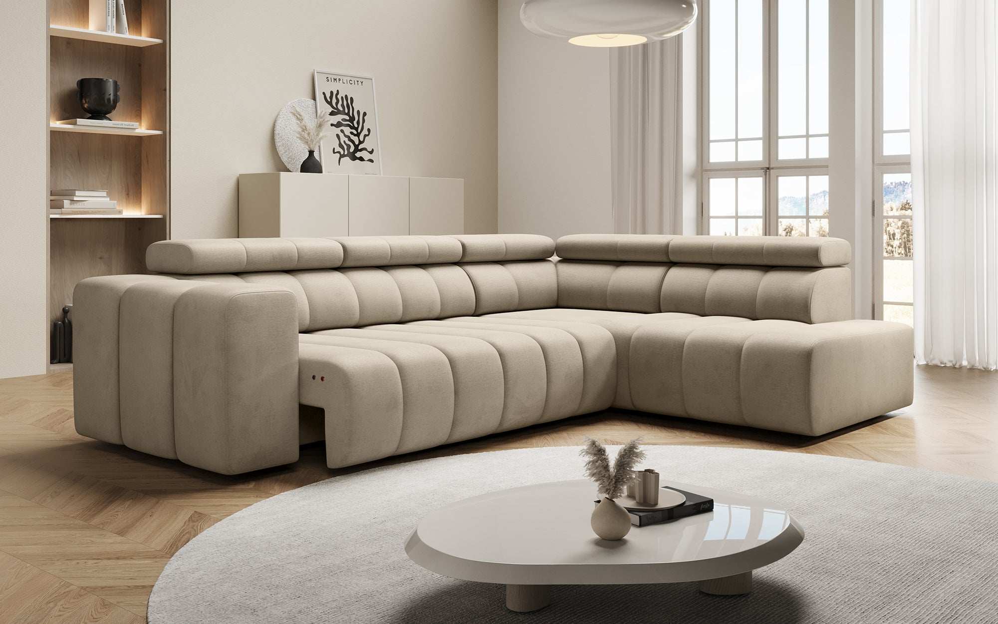 Luxuriöses Designer Sofa Aurora L mit Elektrischer Schlaffunktion, Kopfstützen & Stauraum