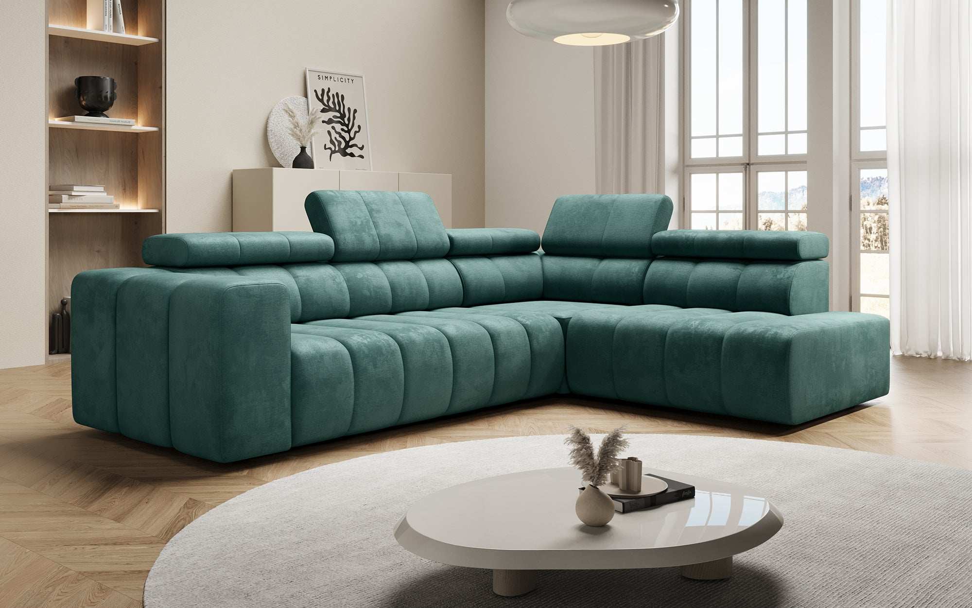 Luxuriöses Designer Sofa Aurora L mit Elektrischer Schlaffunktion, Kopfstützen & Stauraum