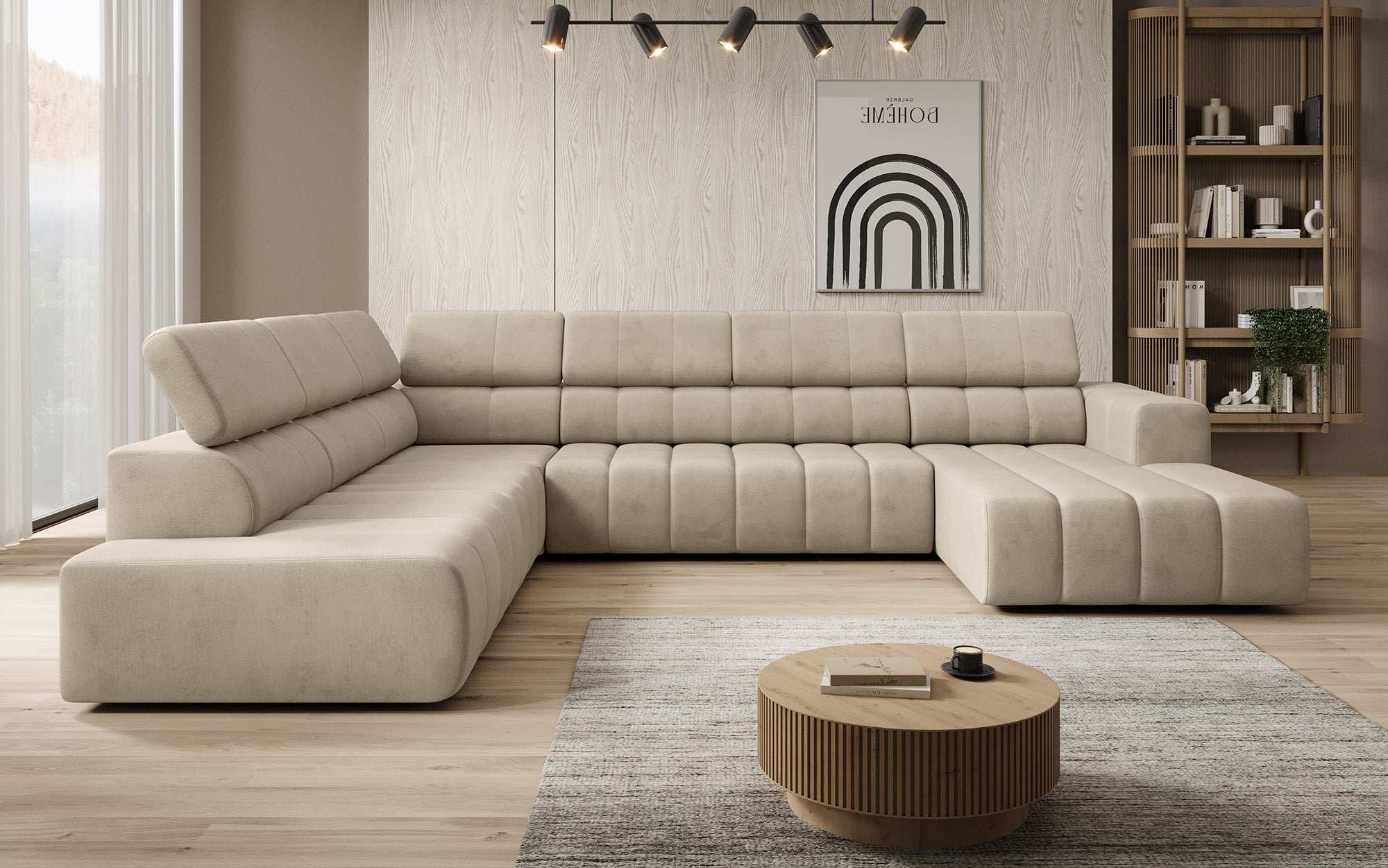 Luxuriöses Aurora Maxi Samt Designer Sofa mit Elektrischer Sitzerweiterung und Schlafsofa-Funktion