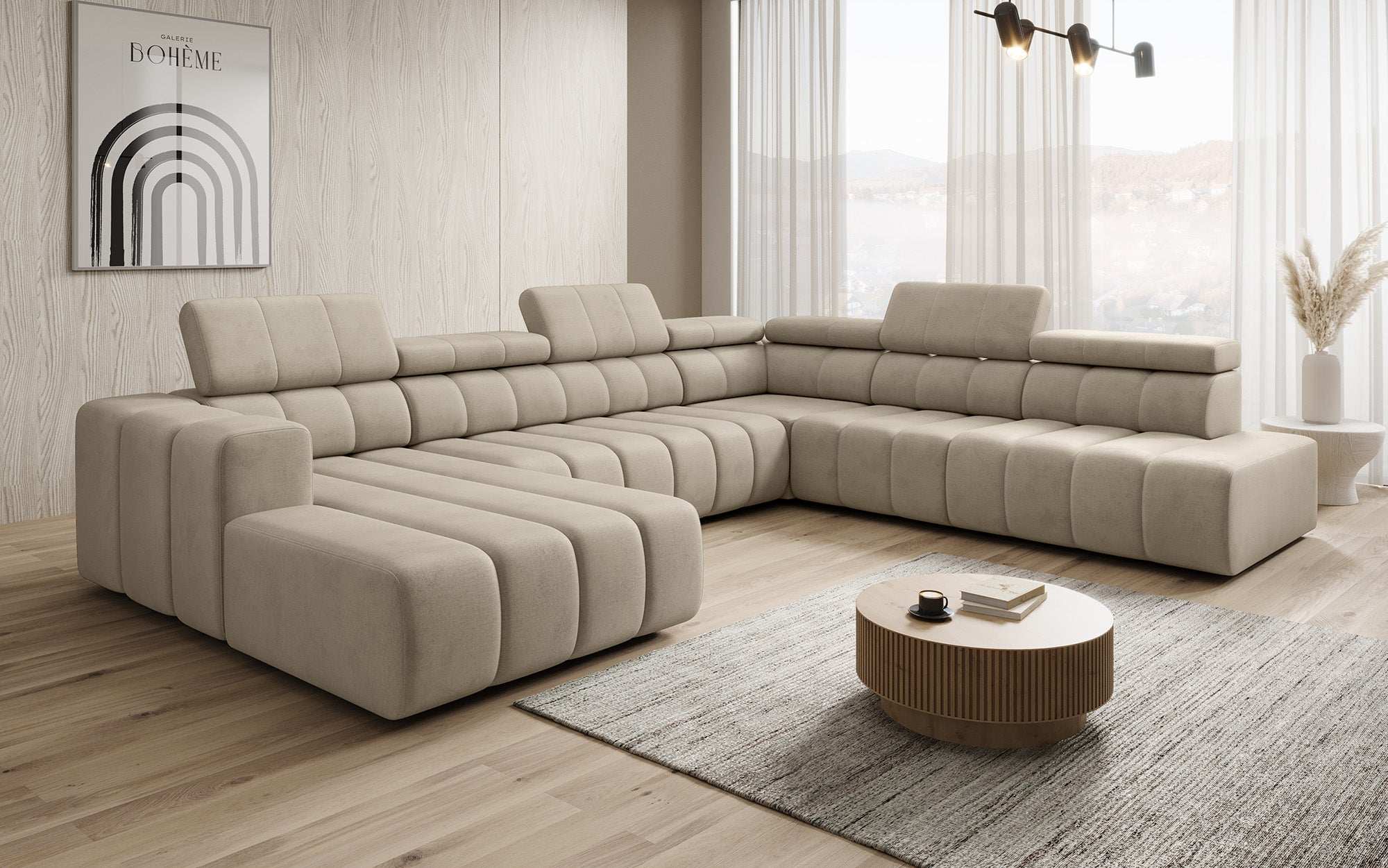 Luxuriöses Aurora Maxi Samt Designer Sofa mit Elektrischer Sitzerweiterung und Schlafsofa-Funktion
