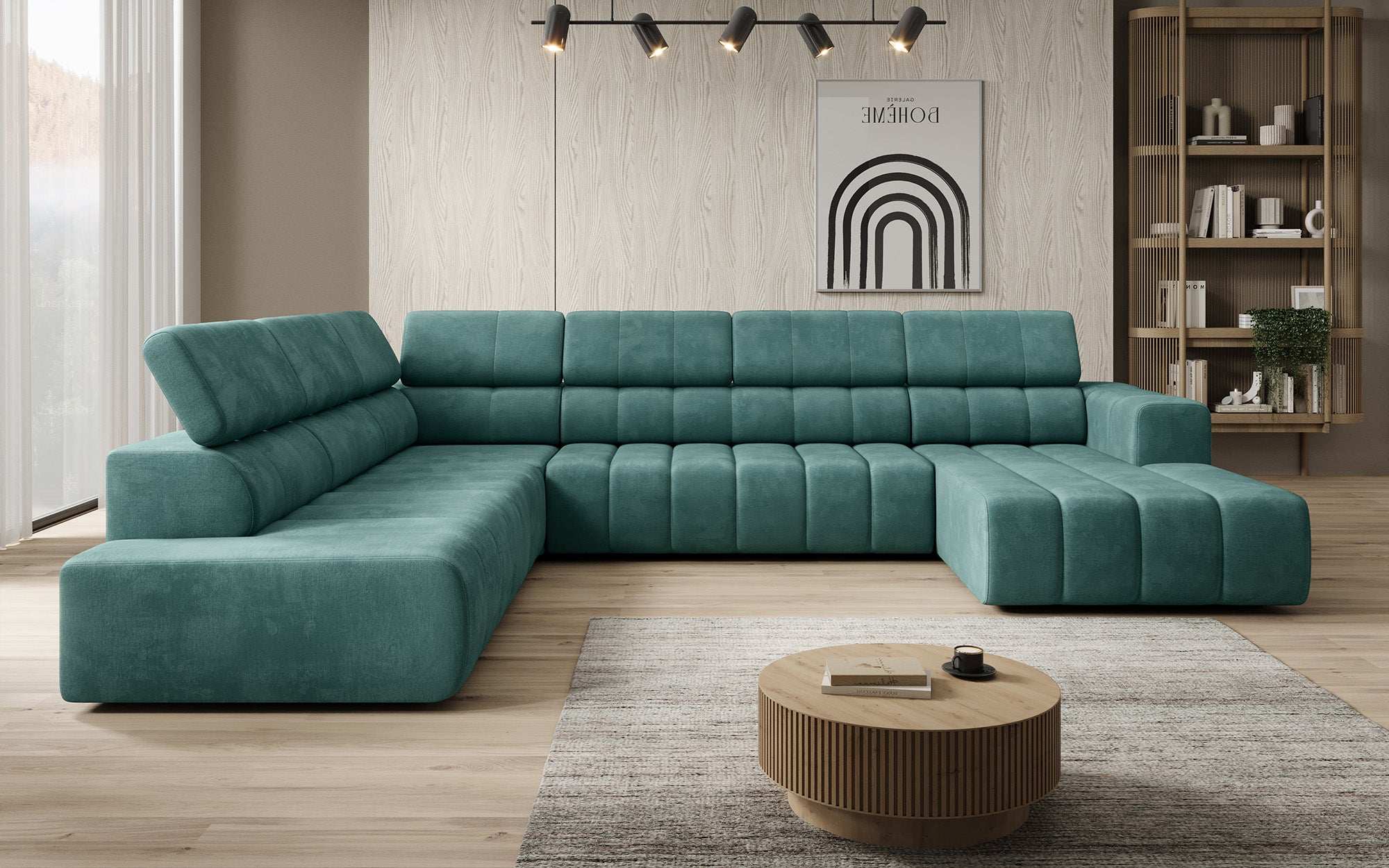 Luxuriöses Aurora Maxi Samt Designer Sofa mit Elektrischer Sitzerweiterung und Schlafsofa-Funktion