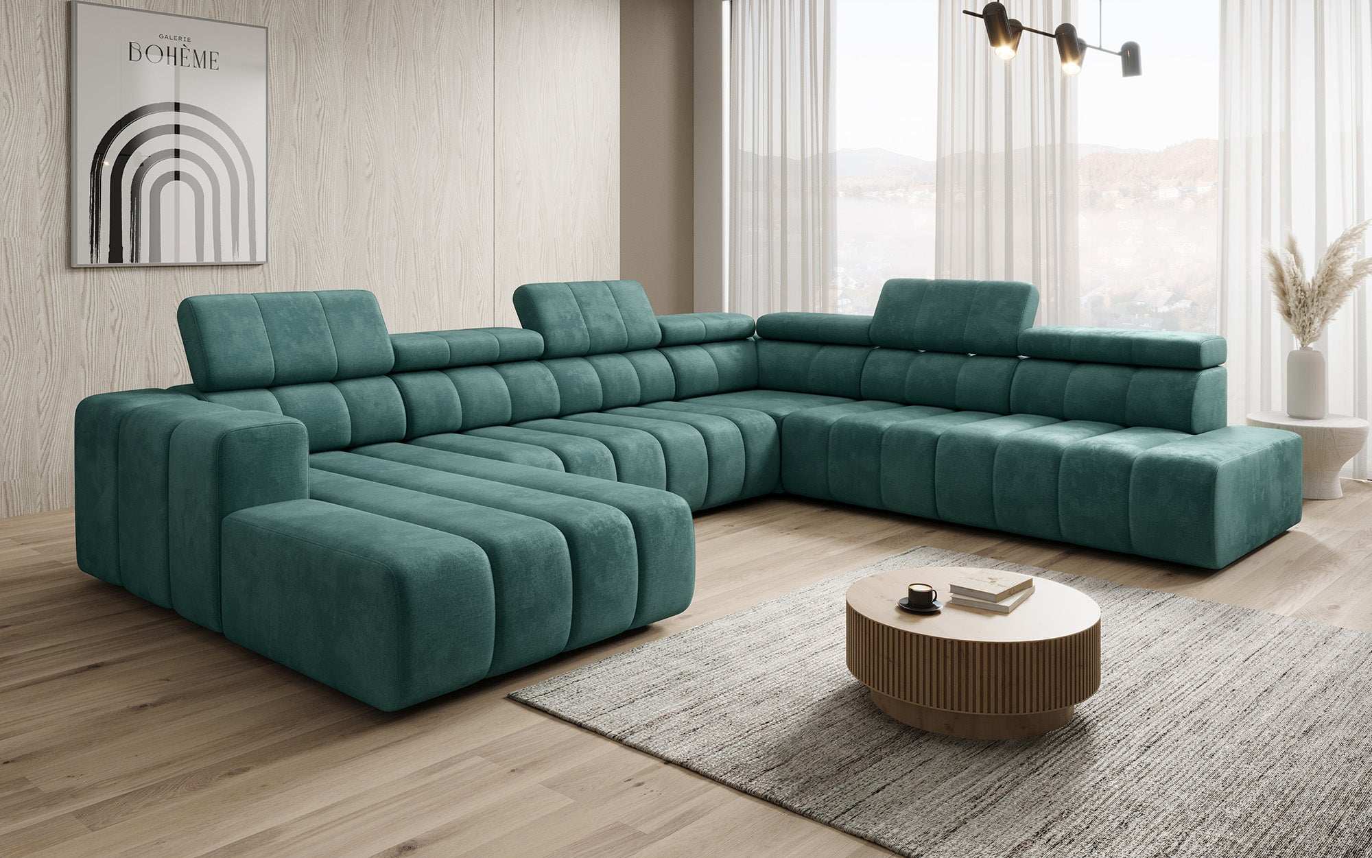 Luxuriöses Aurora Maxi Samt Designer Sofa mit Elektrischer Sitzerweiterung und Schlafsofa-Funktion