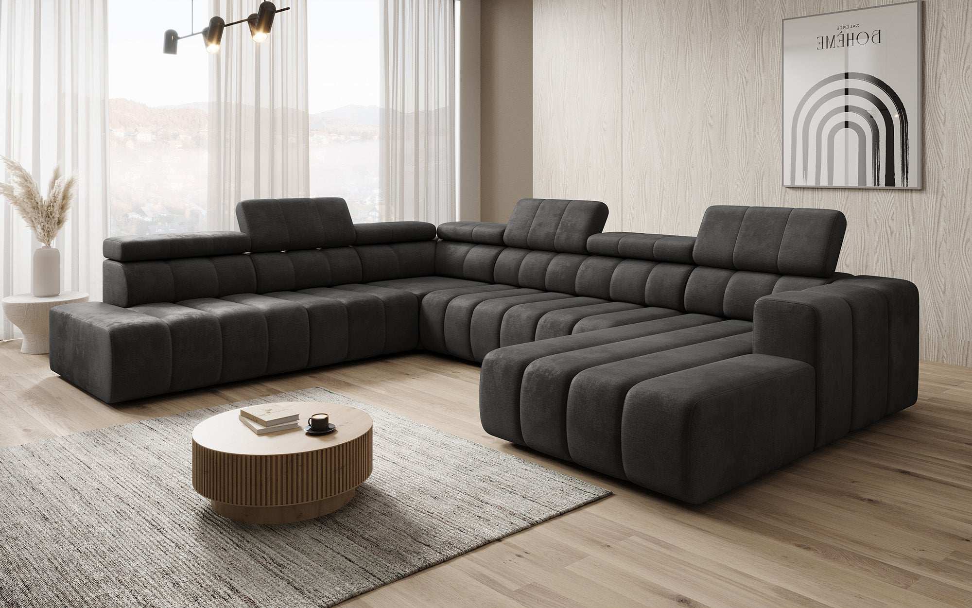 Luxuriöses Aurora Maxi Samt Designer Sofa mit Elektrischer Sitzerweiterung und Schlafsofa-Funktion