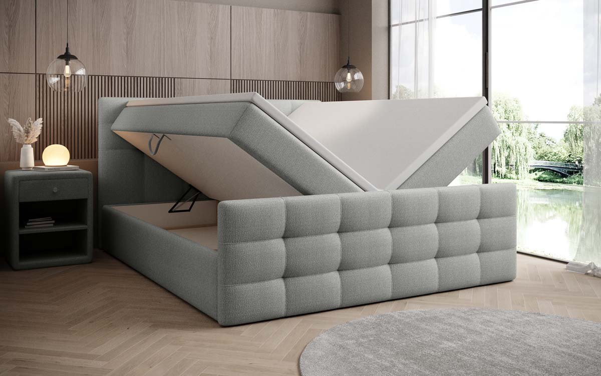 Luxor Bouclé Boxspringbett: Elegantes Design, Gemütlicher Schlaf, Praktischer Stauraum