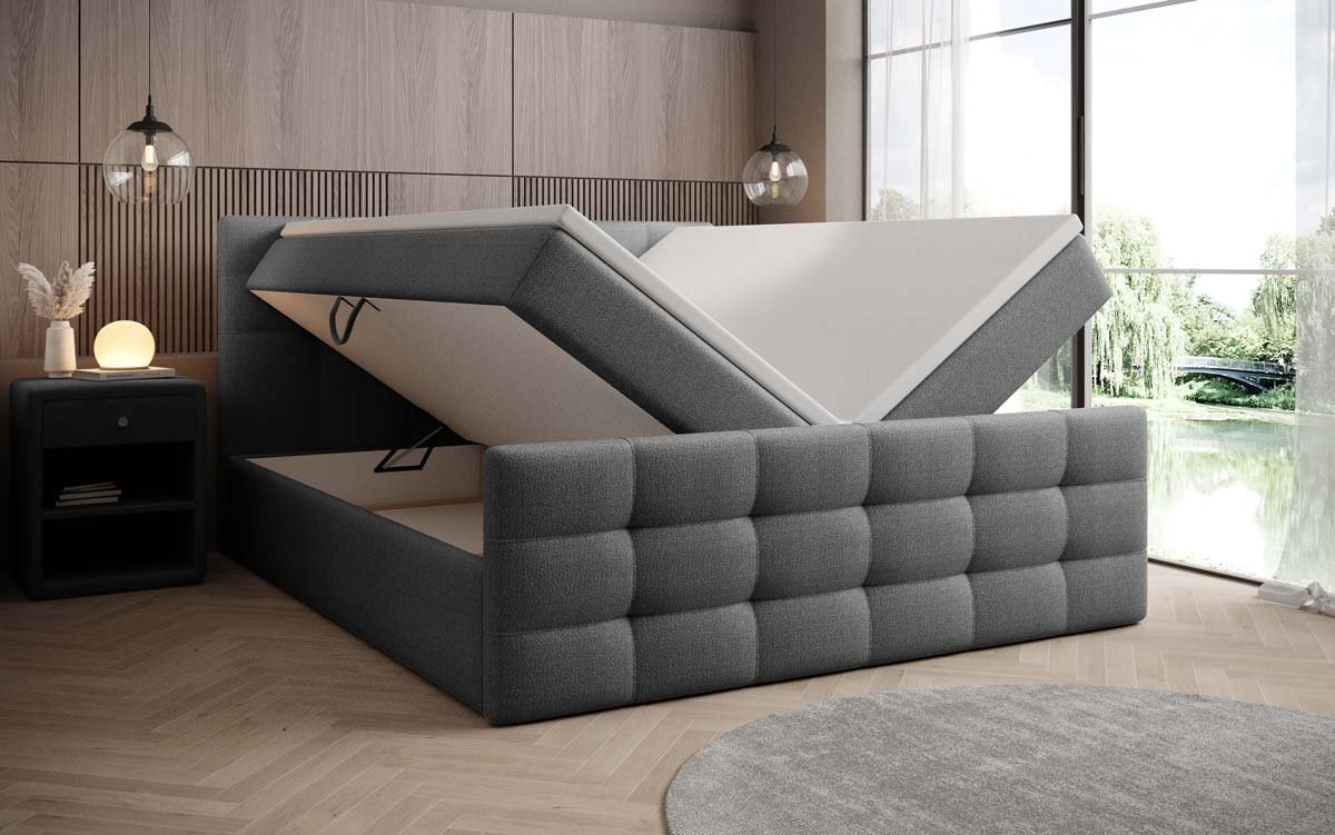 Luxor Bouclé Boxspringbett: Elegantes Design, Gemütlicher Schlaf, Praktischer Stauraum