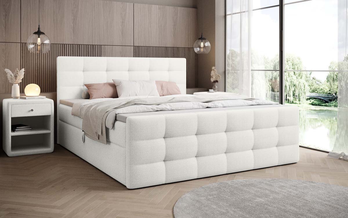 Luxor Bouclé Boxspringbett: Elegantes Design, Gemütlicher Schlaf, Praktischer Stauraum