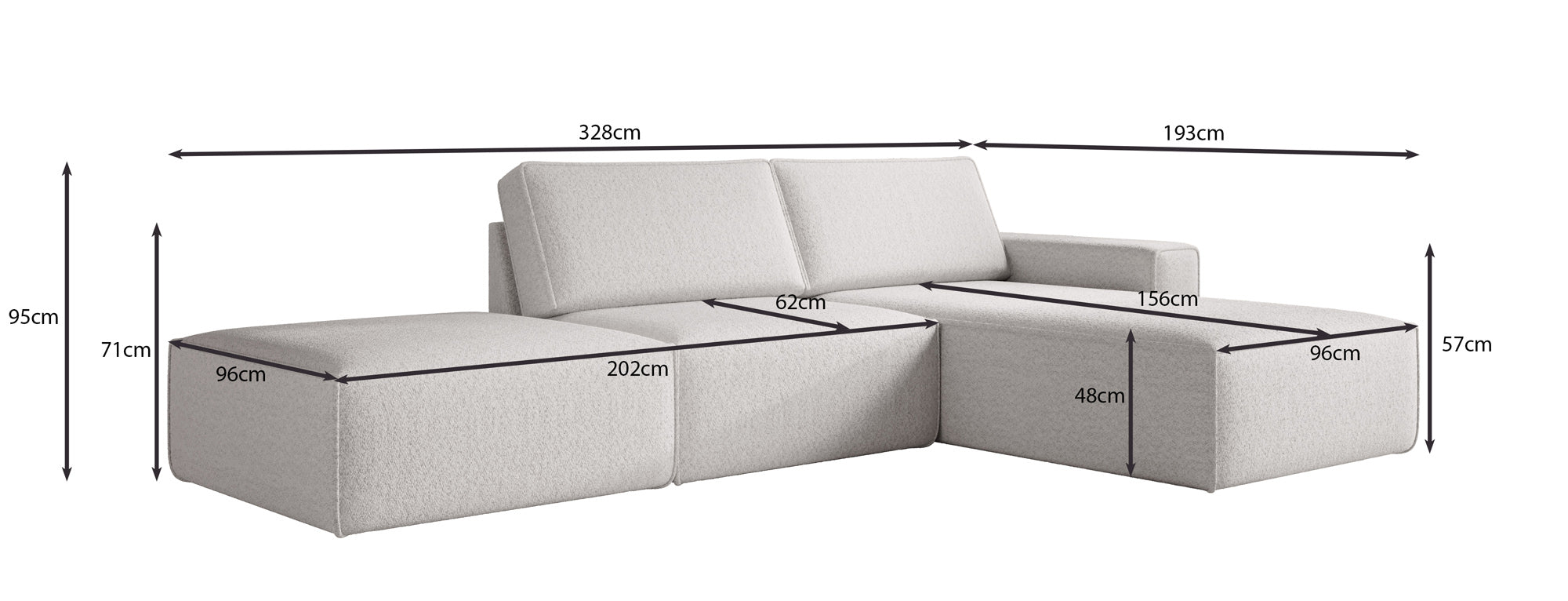 Luxuriöses Modulares Ecksofa Yuma mit Bouclé-Stoff und Beistellhocker – Perfekt für Ihr Wohnzimmer