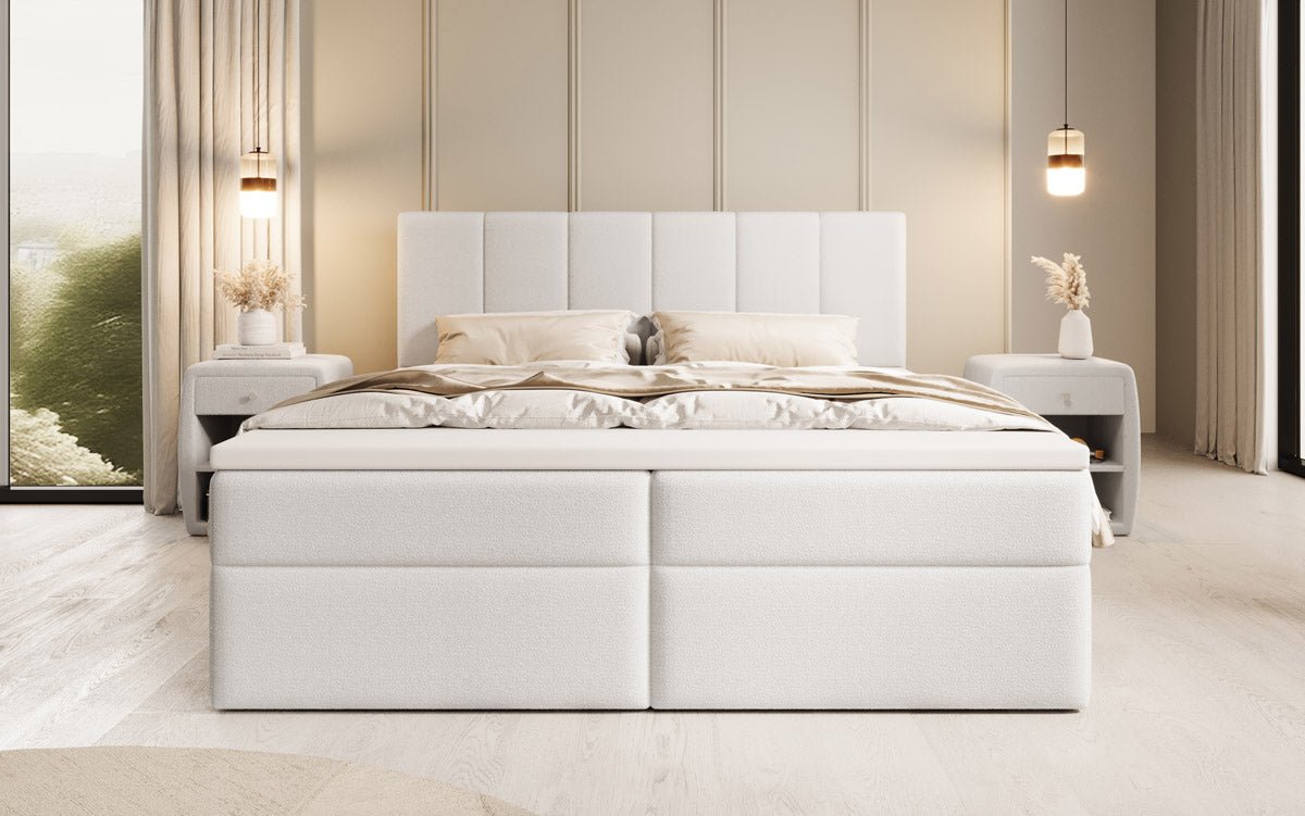 Aurelia Bouclé Boxspringbett mit Stauraum: Luxus Schlafkomfort & Praktische Eleganz